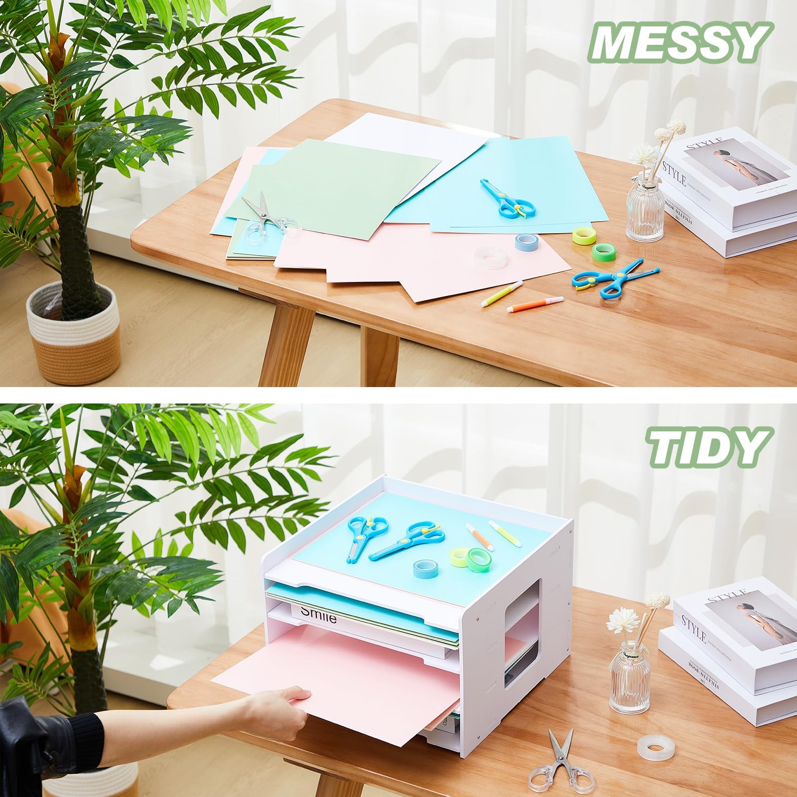 2 Pack 4 Tier Scrapbook Paper Organizer 12.6 x 12.6 Inches File Organizer for…