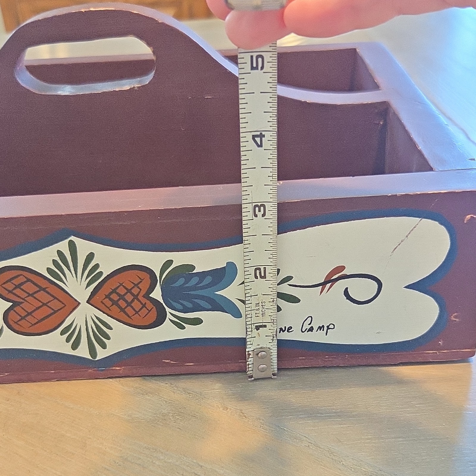 Rustic Wooden Folk Art Caddy signed Arlene Camp
