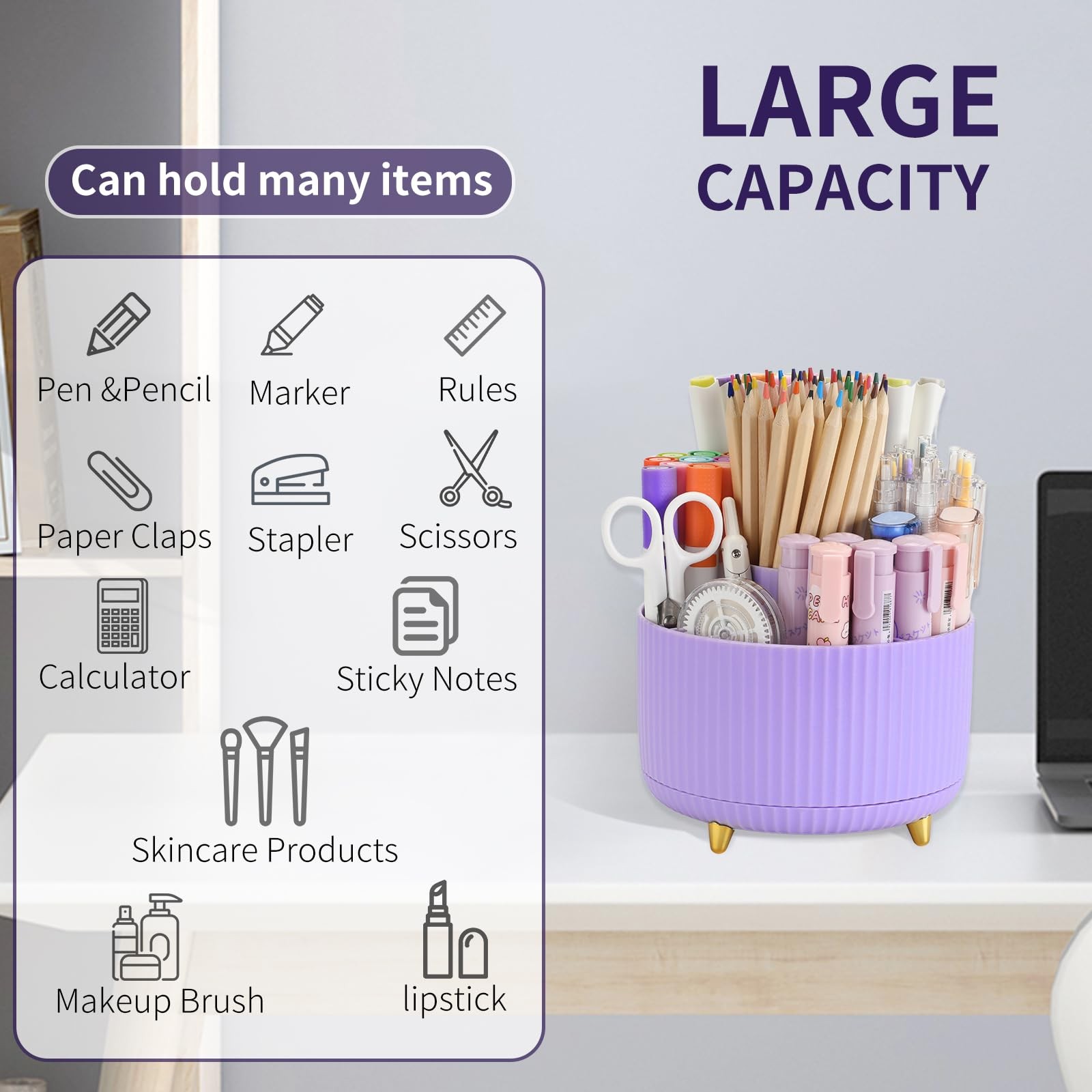 Camelmother 360°Rotating Pen&Pencil Holder For Desk With 5Slots Cute Office