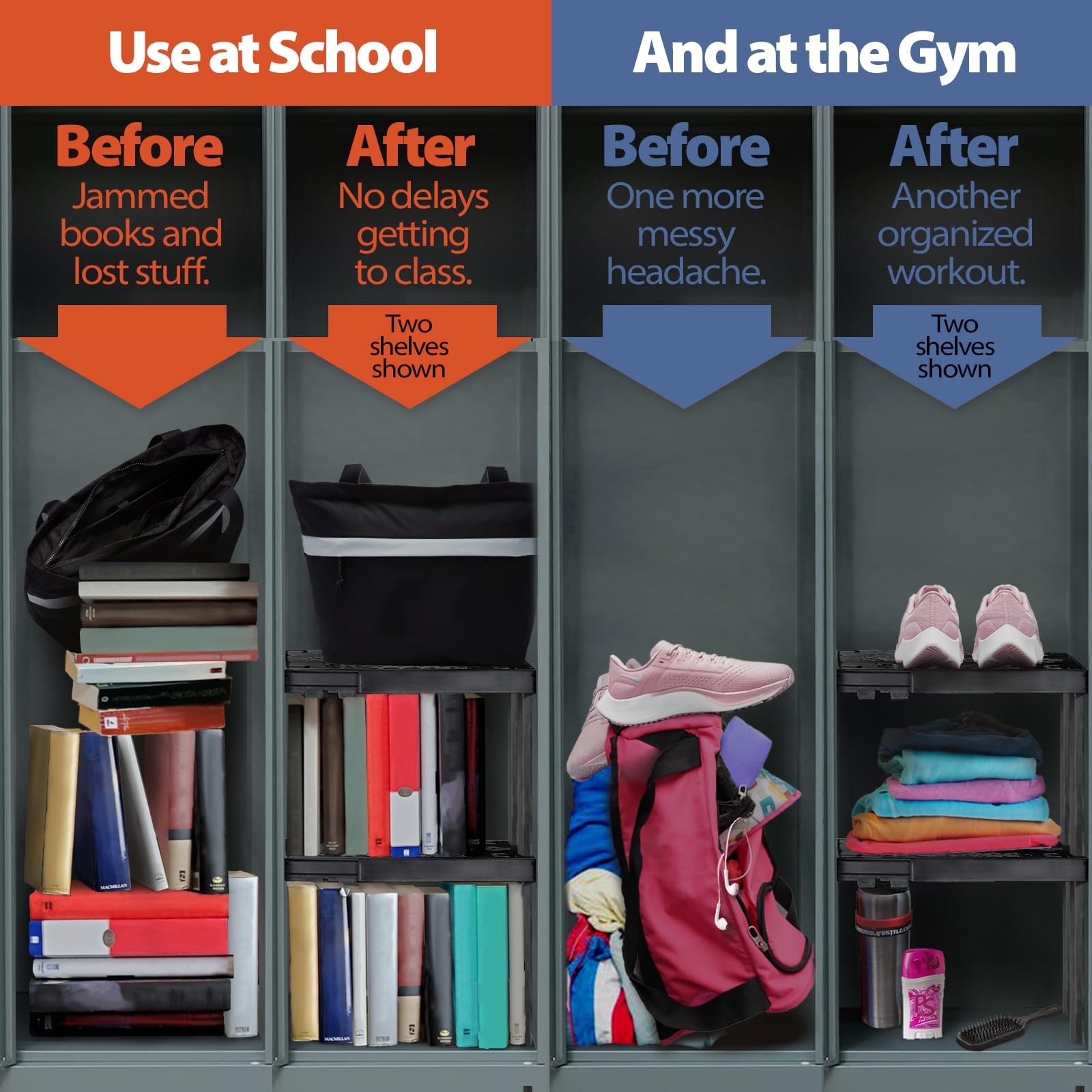 Locker Organizer Shelf， Adjustable Width and Height, Stackable, Ideal Locker …