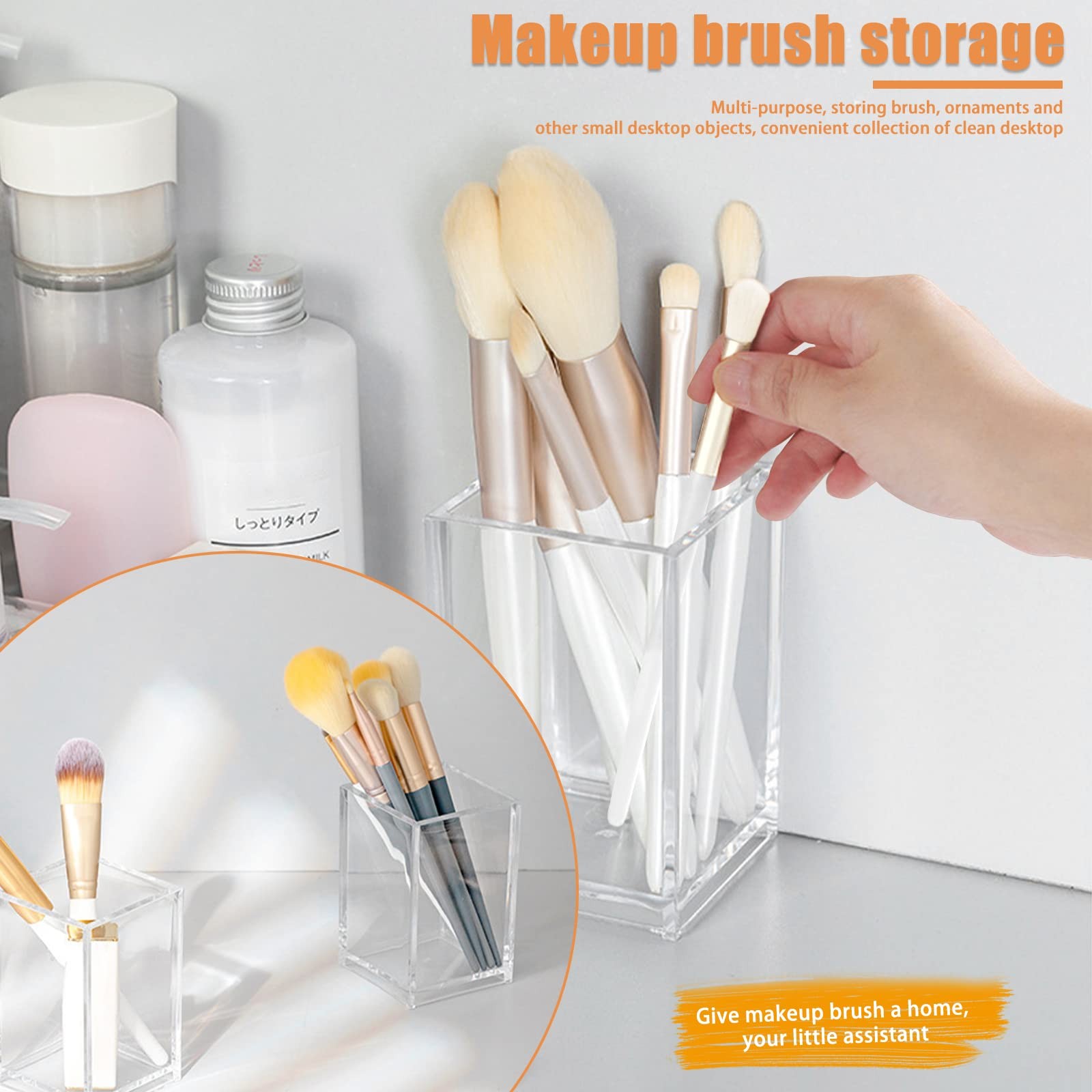 Cerpourt 3 Pack Clear Acrylic Makeup Brush Holder,Acrylic Cosmetic