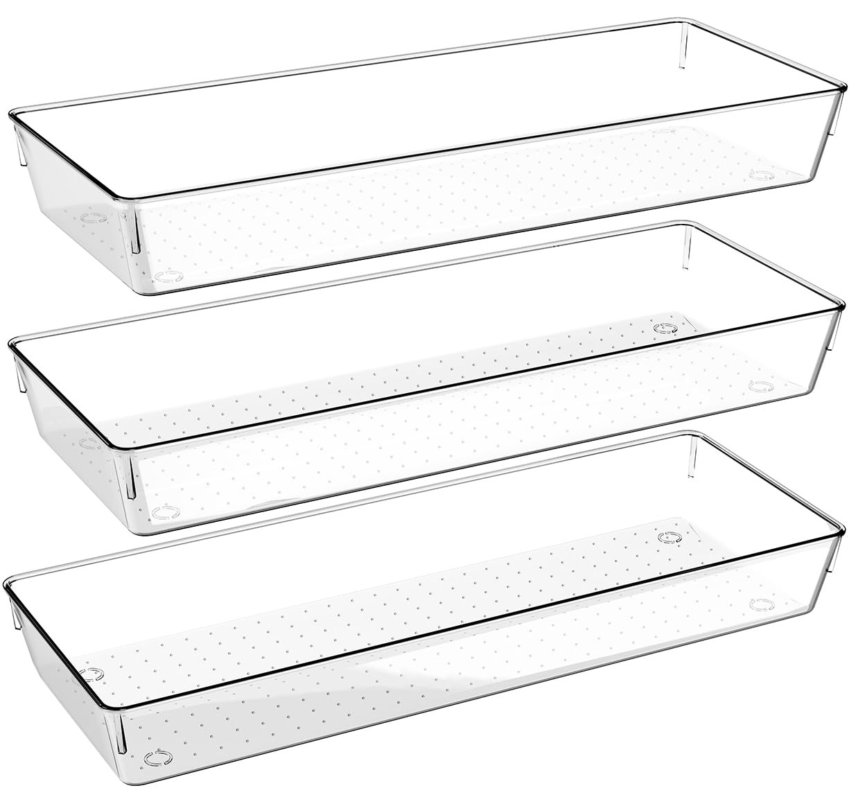 3 Pcs Large Clear Drawer Organizer Set, 15″ X 6″ Desk Drawer Organizers Trays…