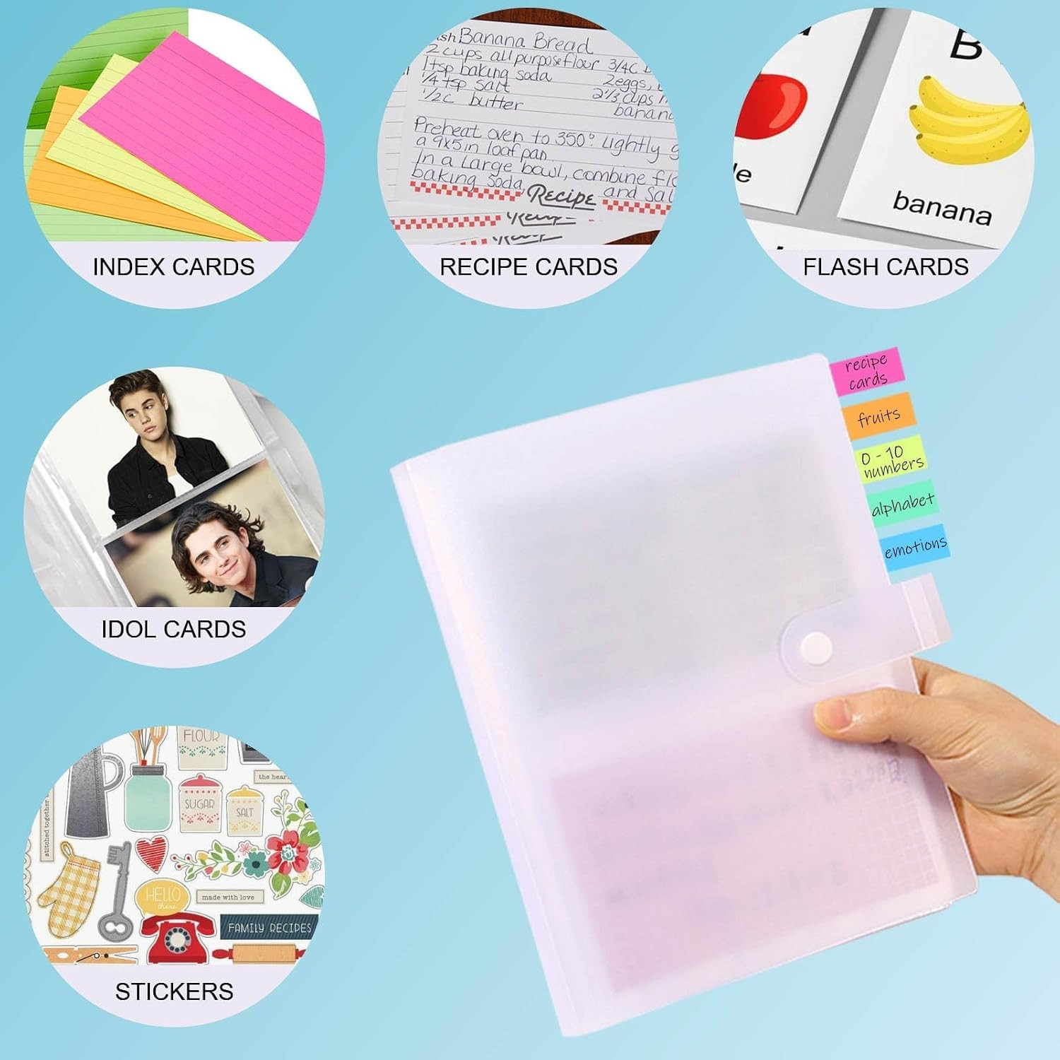 3X5 Index Card Organizer, Index Cards Clear Plastic Holder