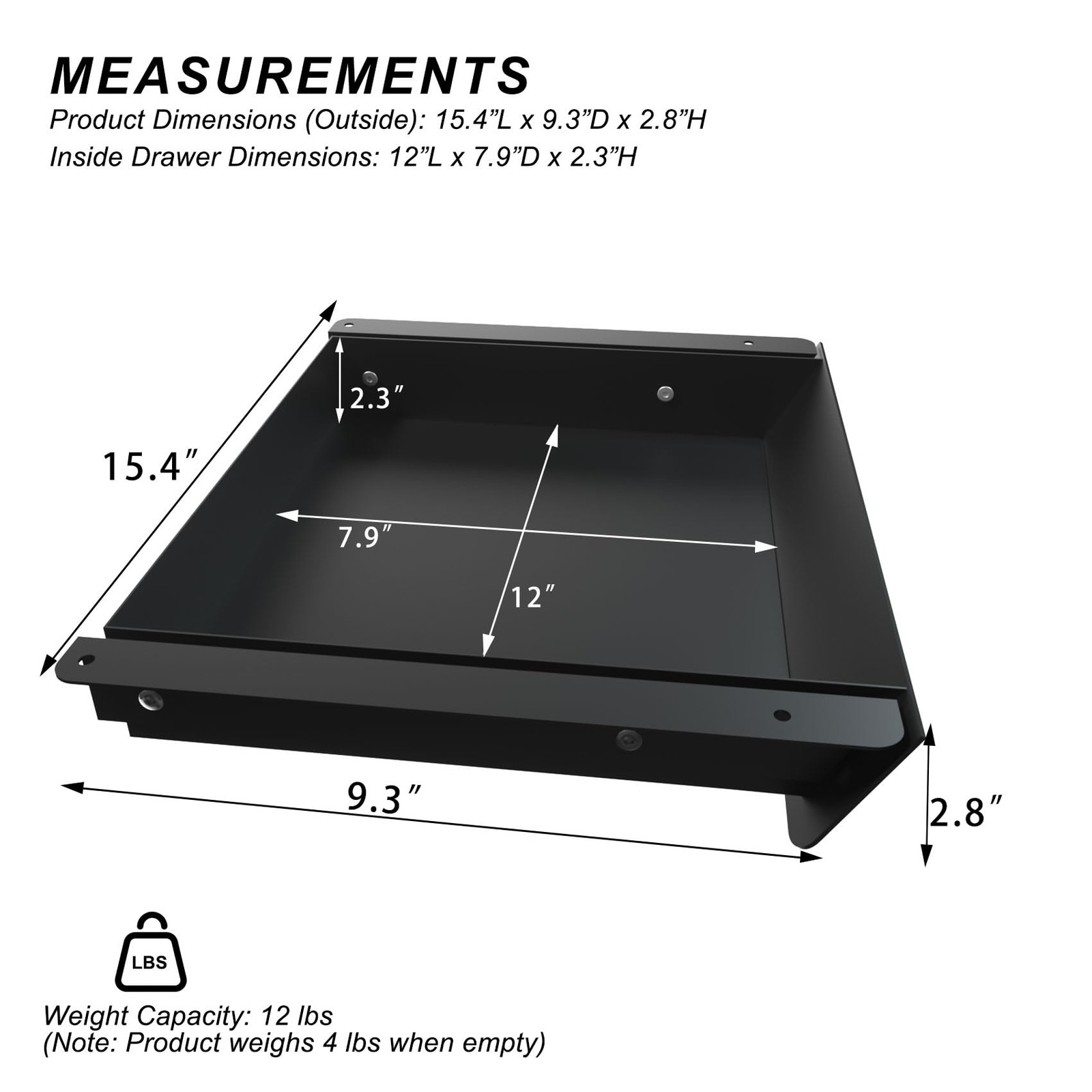 Under Desk Mounted Sliding Drawer with 60 Degree Tilt Panel to Pull Out, 15”…