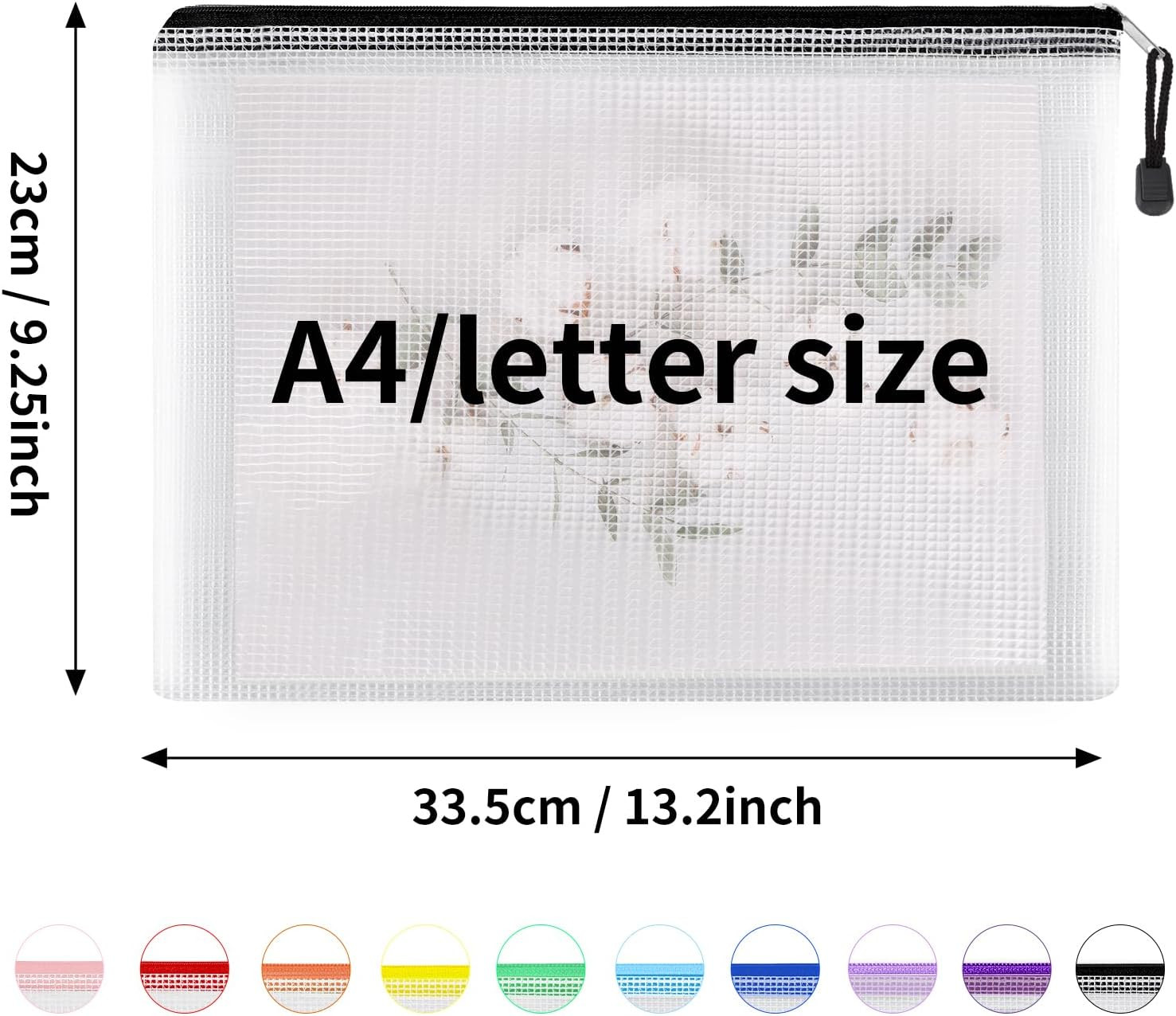 EOOUT 100Pcs Mesh Zipper Pouch, A4 Size, 10 Colors Zipper Bags for Organizing