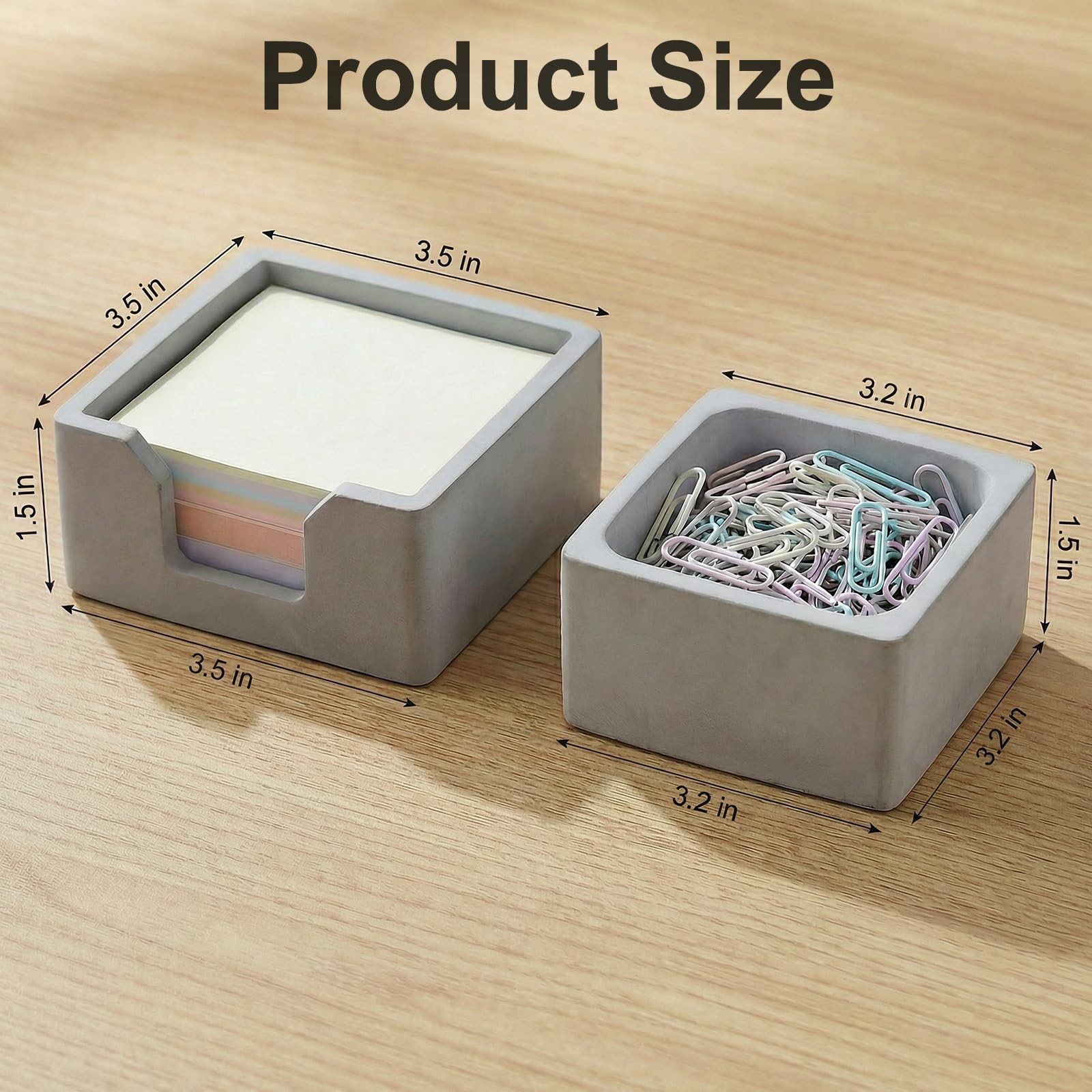 Concrete Desk Organizer Set of 2 – Minimalist Sticky Note Holder & Clip Dispe…