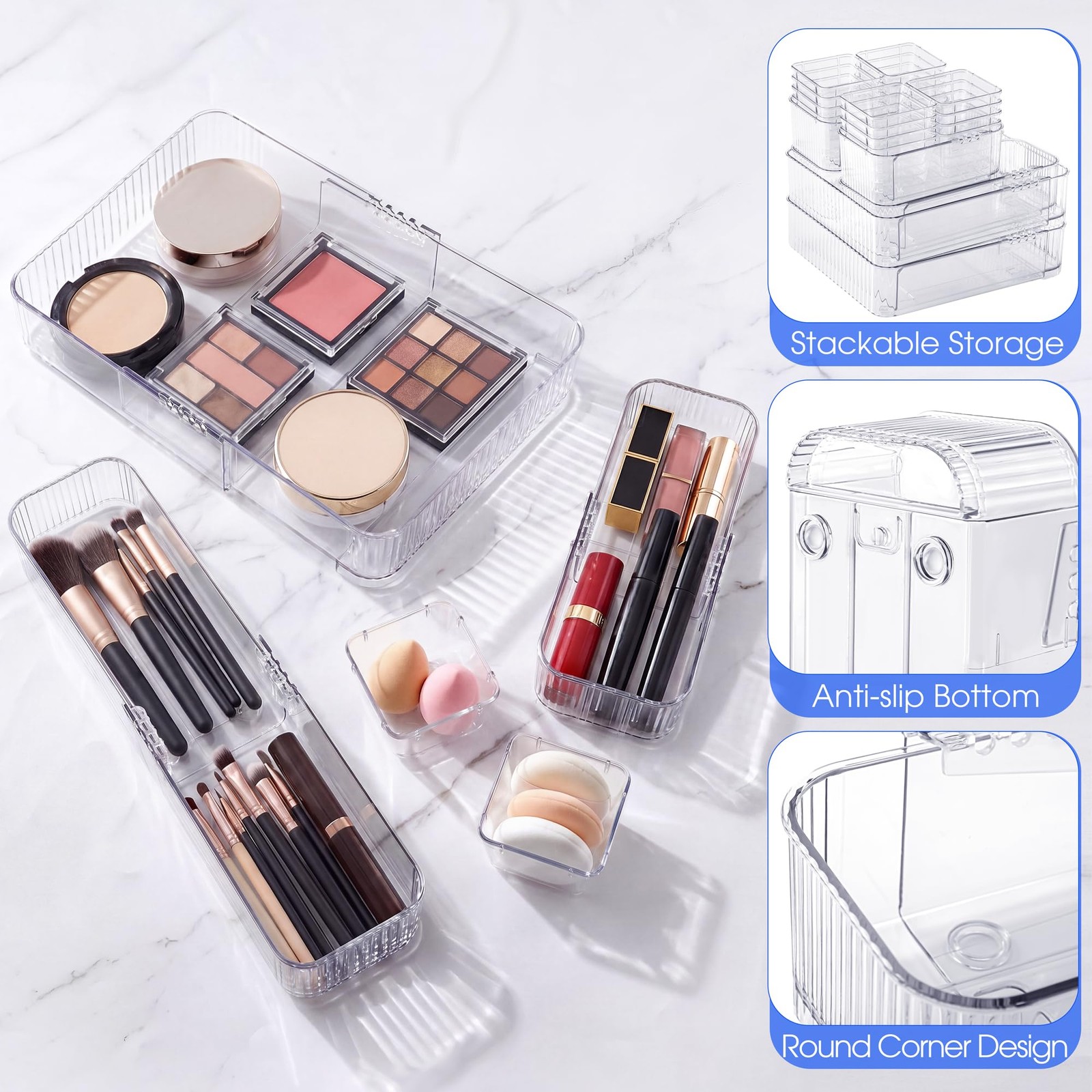 Aneco 20 Pieces Extendable Clear Drawer Organizer Adjustable Vanity