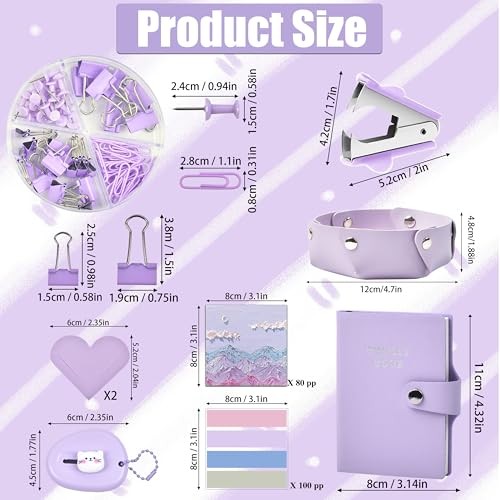 Purple Desk Accessories Set 26-Piece Office Supplies Organizer Stapler Gift Box