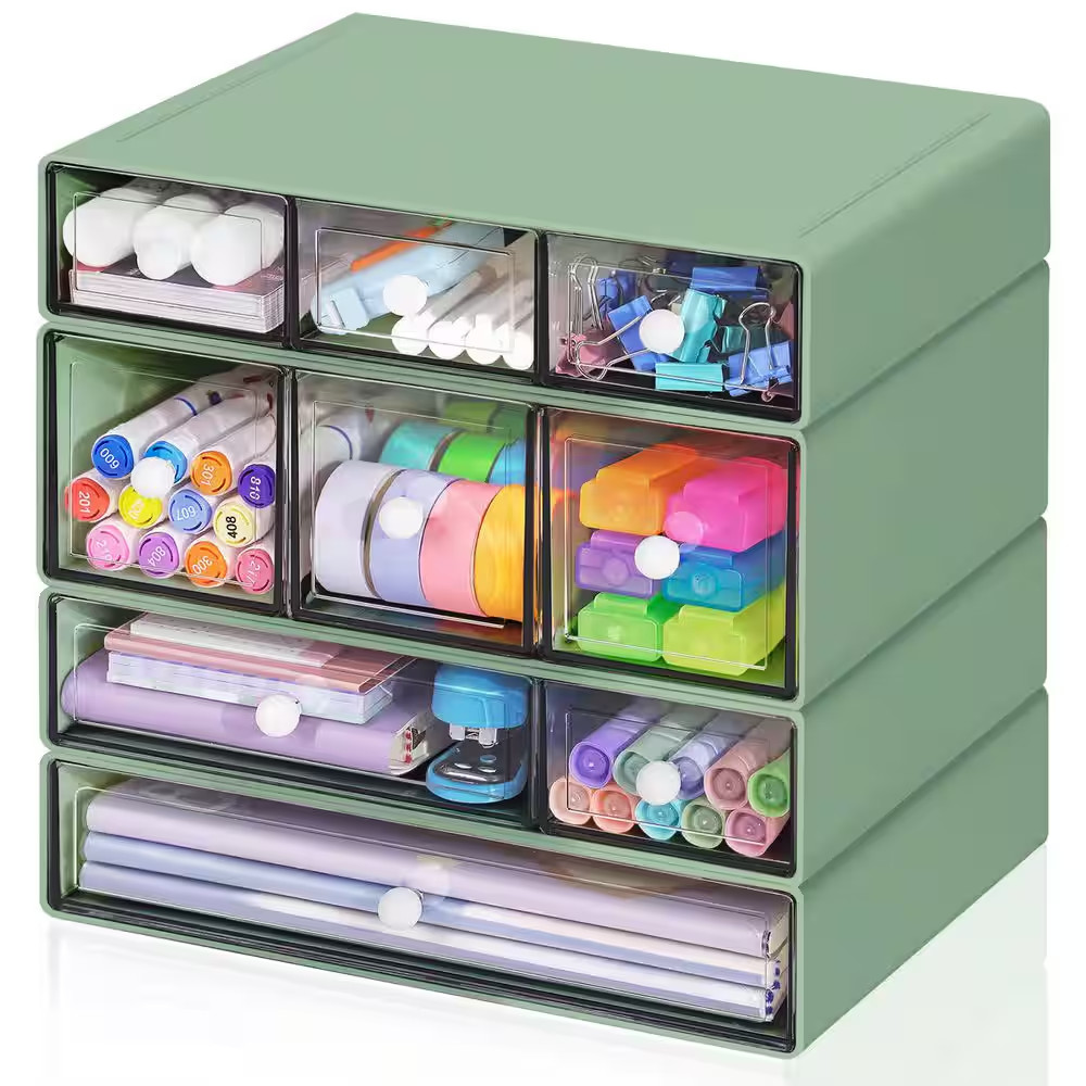 1 Pack 4-Tier Green Clear Drawer Stackable Desk Organizer Minimalist Design Offi