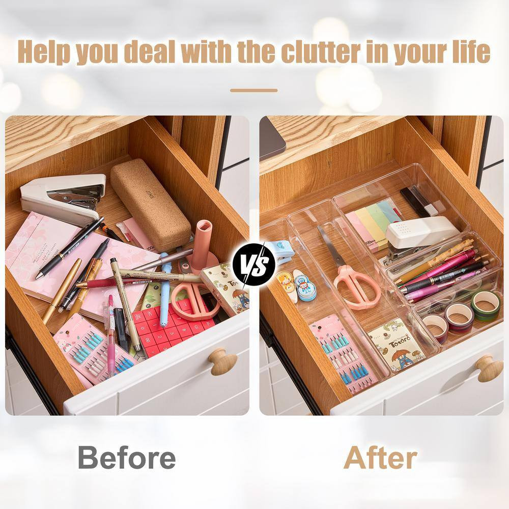 Drawer Organizer Set for Office Storage, Clear 12 In. X 2 In. Plastic Desk Organ