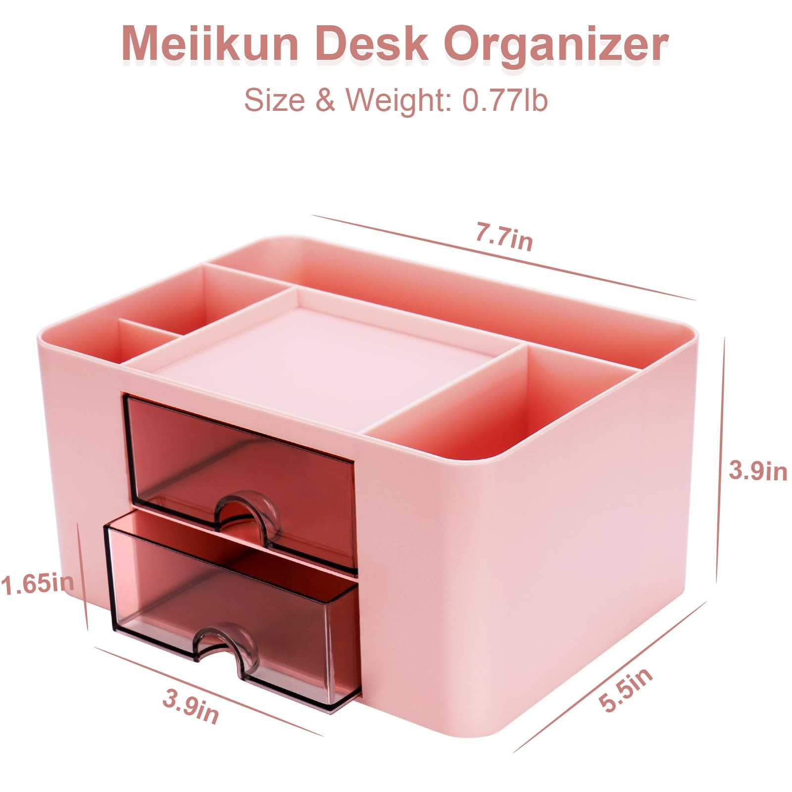 Desk Organizer With Drawers, Pen Pencil Holder, Office Storage, Pink