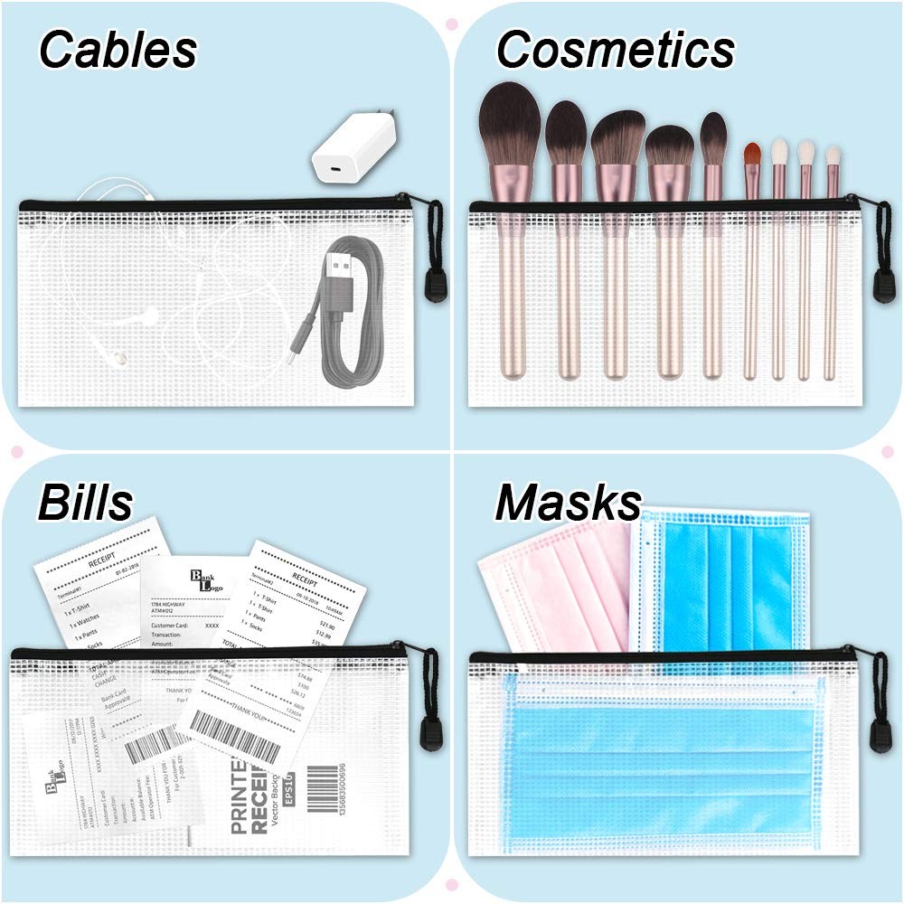 20 Pack Clear Pencil Pouch A6 Zipper Mesh Bags Black 9.2×4.7 Inch