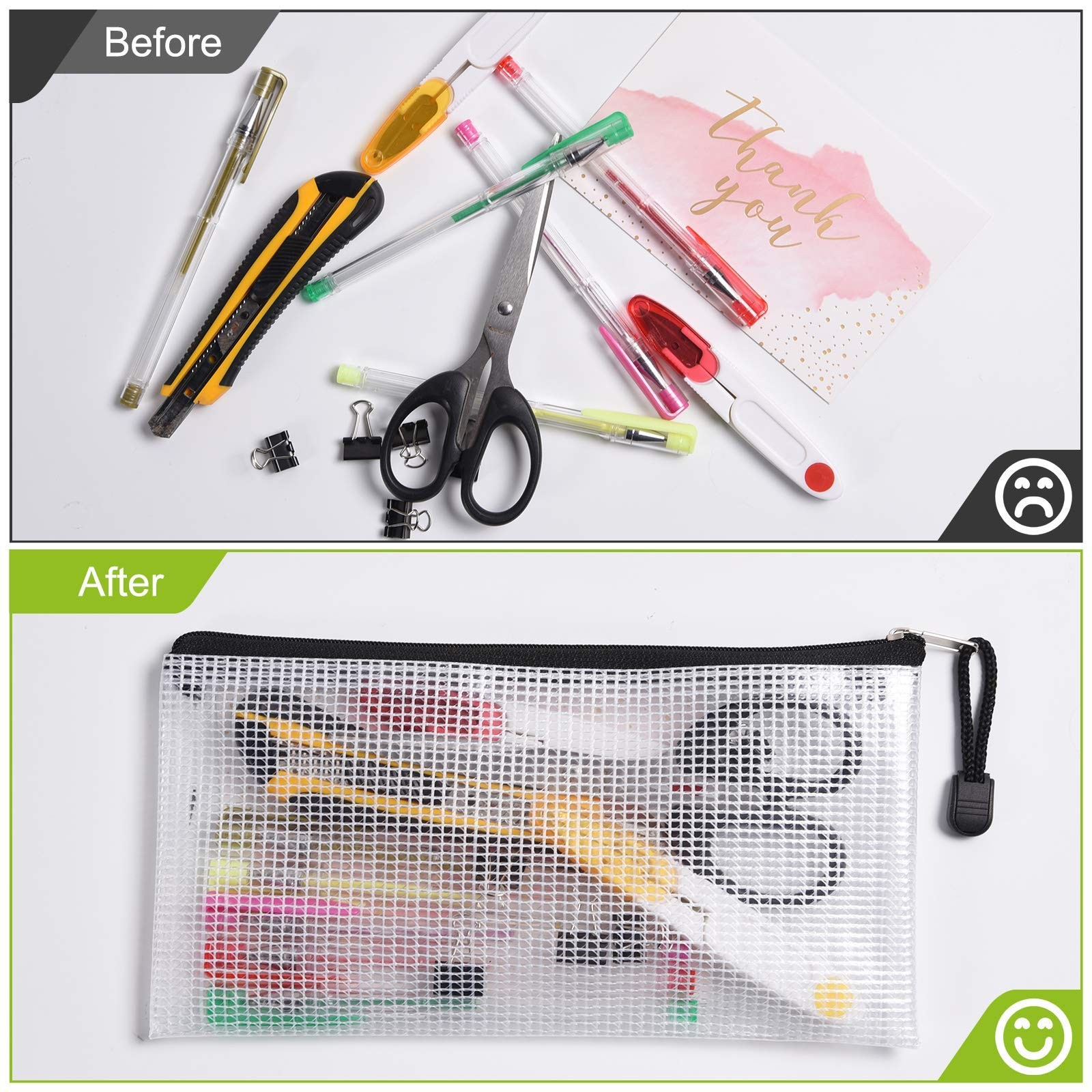 12 Pcs Plastic Mesh Pencil Pouch, Waterproof Tear-Resistant Document File Fol…