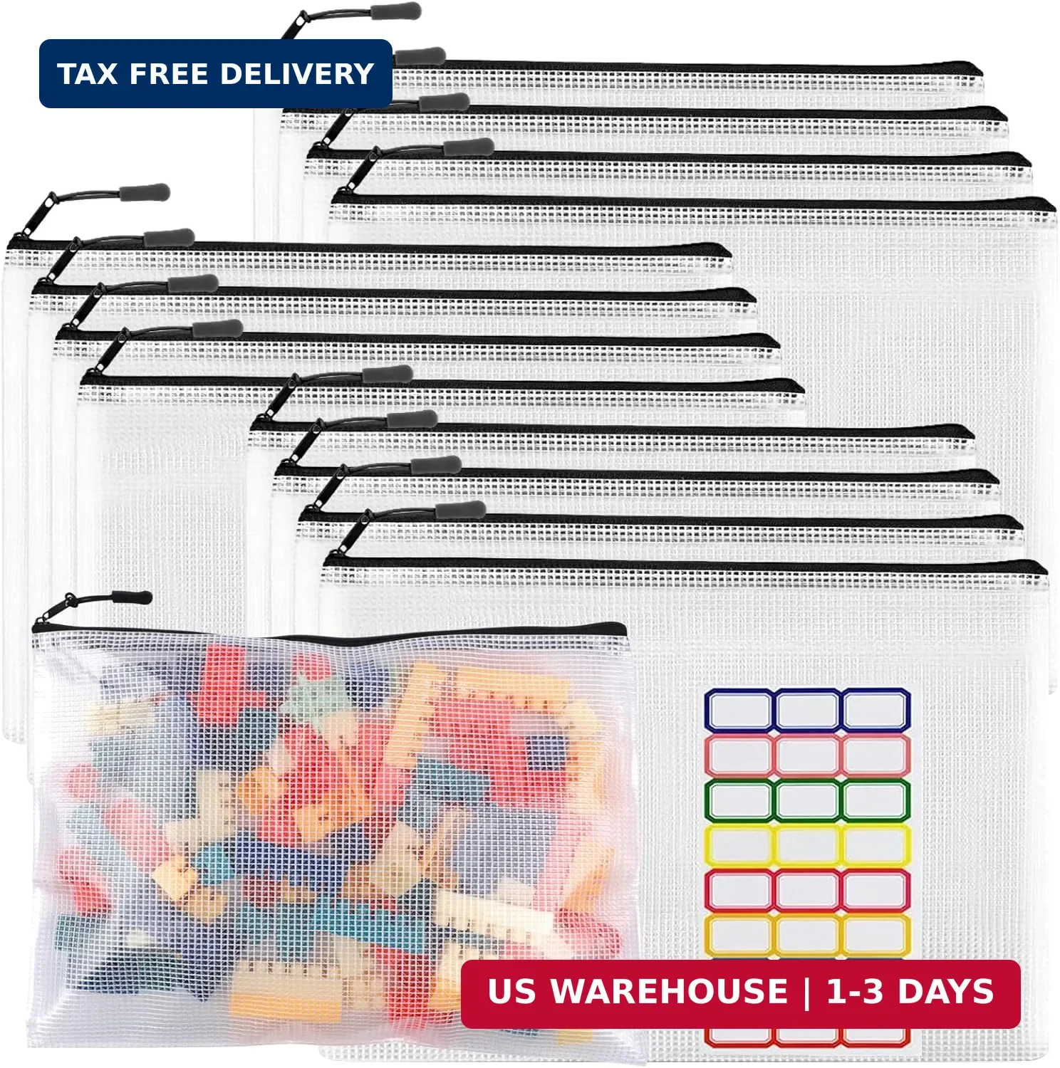 12pcs Large Mesh Zipper Pouch File Bags YOPCDJ Reusable Zippered Pouches for Org