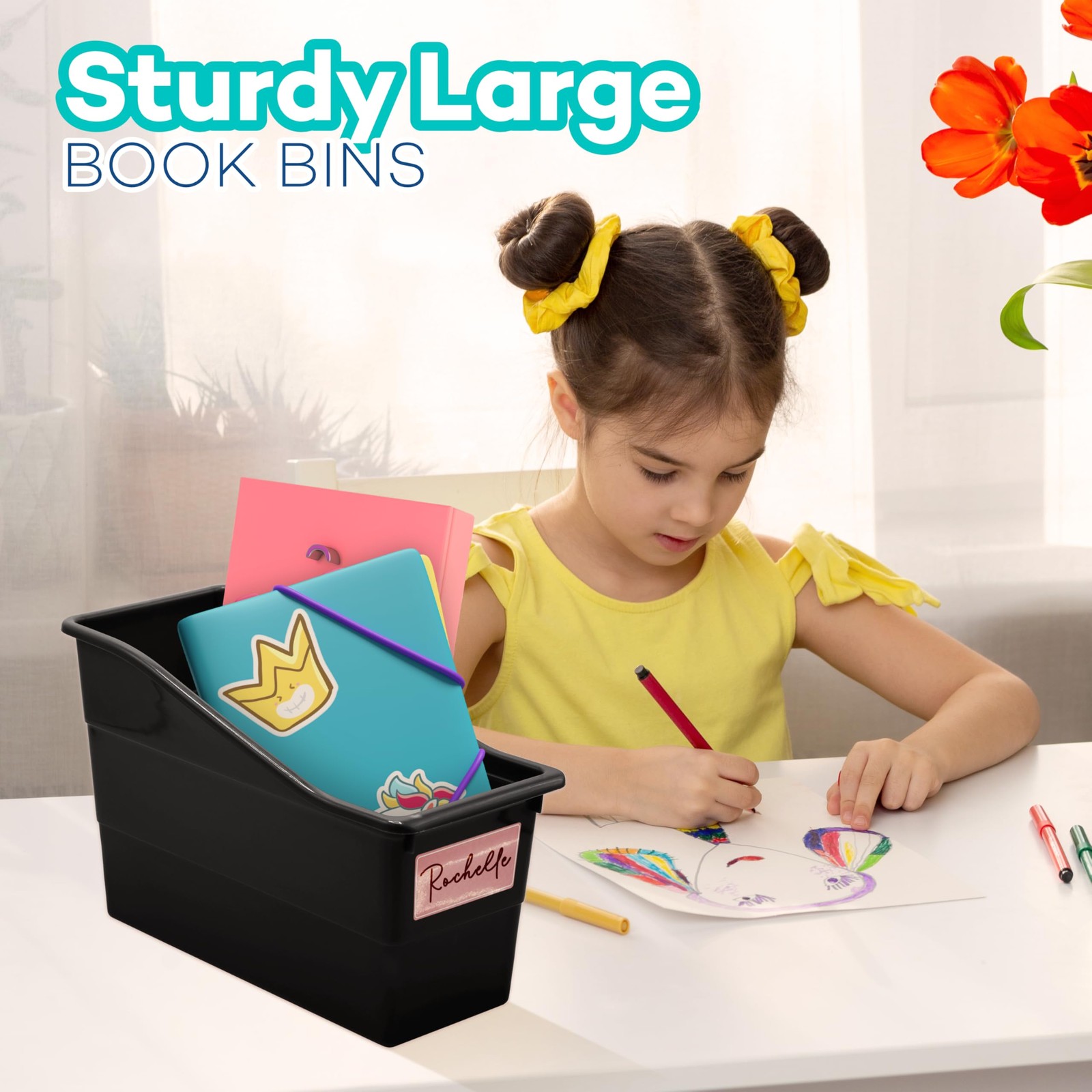 6 Durable Book and Binder Holder, Files Book Bins for Classroom, Plastic Vert…
