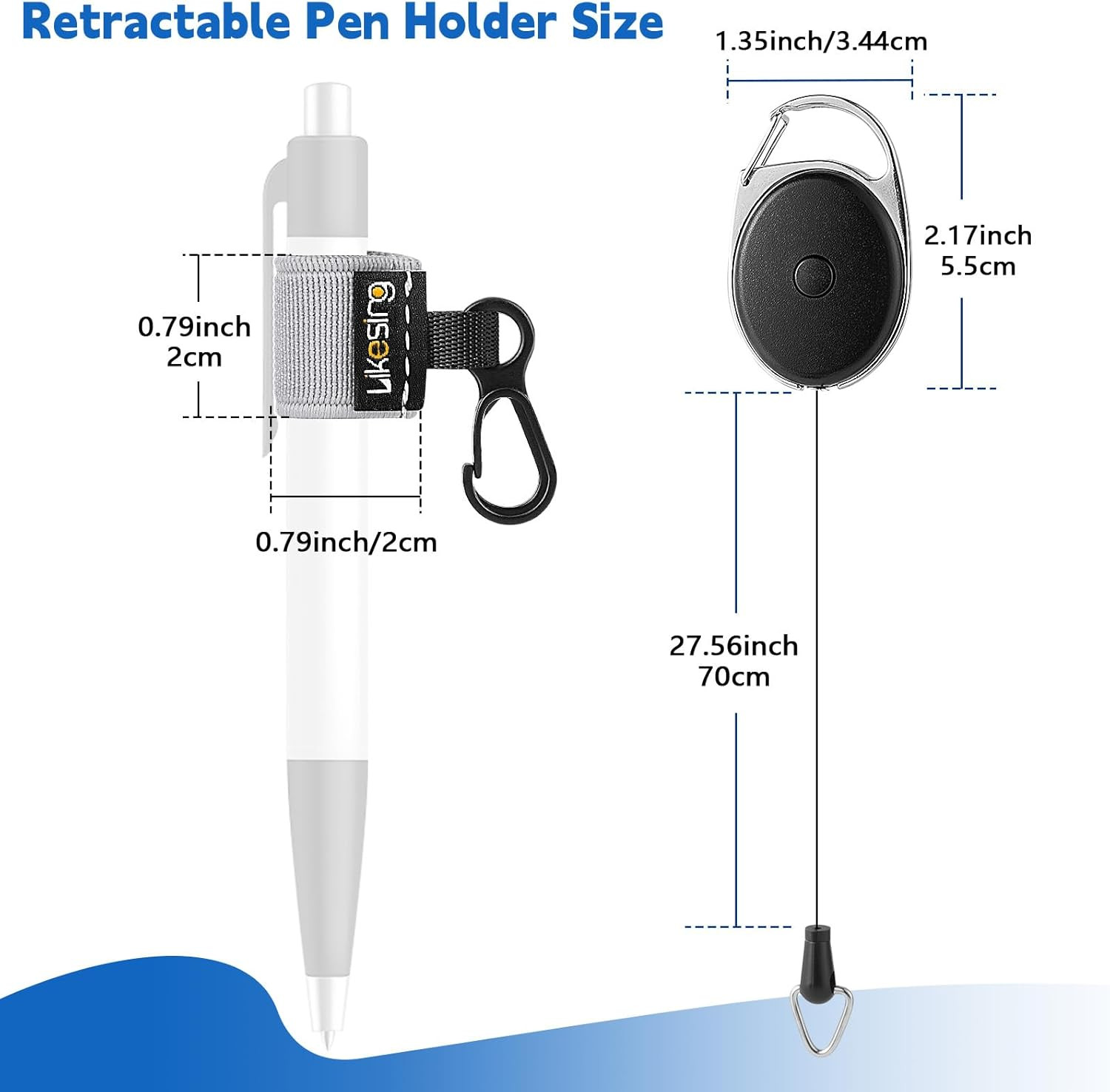 Likesing 4 Black Retractable Pen Holder, 27.5″ Reel Elastic Pen Leash Retractabl