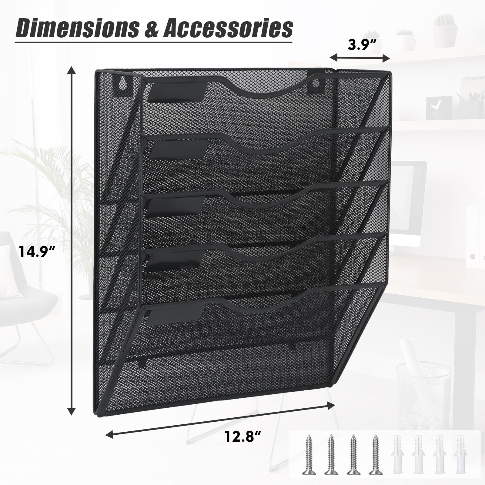 Easepres 5 Pocket Mesh Hanging Wall File Organizer Wall Mounted Mail Paper
