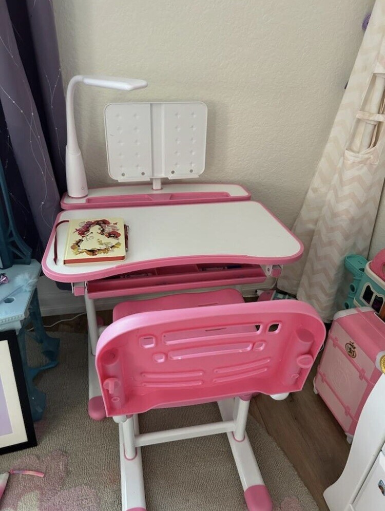Kids Functional Desk and Chair Set, Ergonomic Height Adjustable Children School
