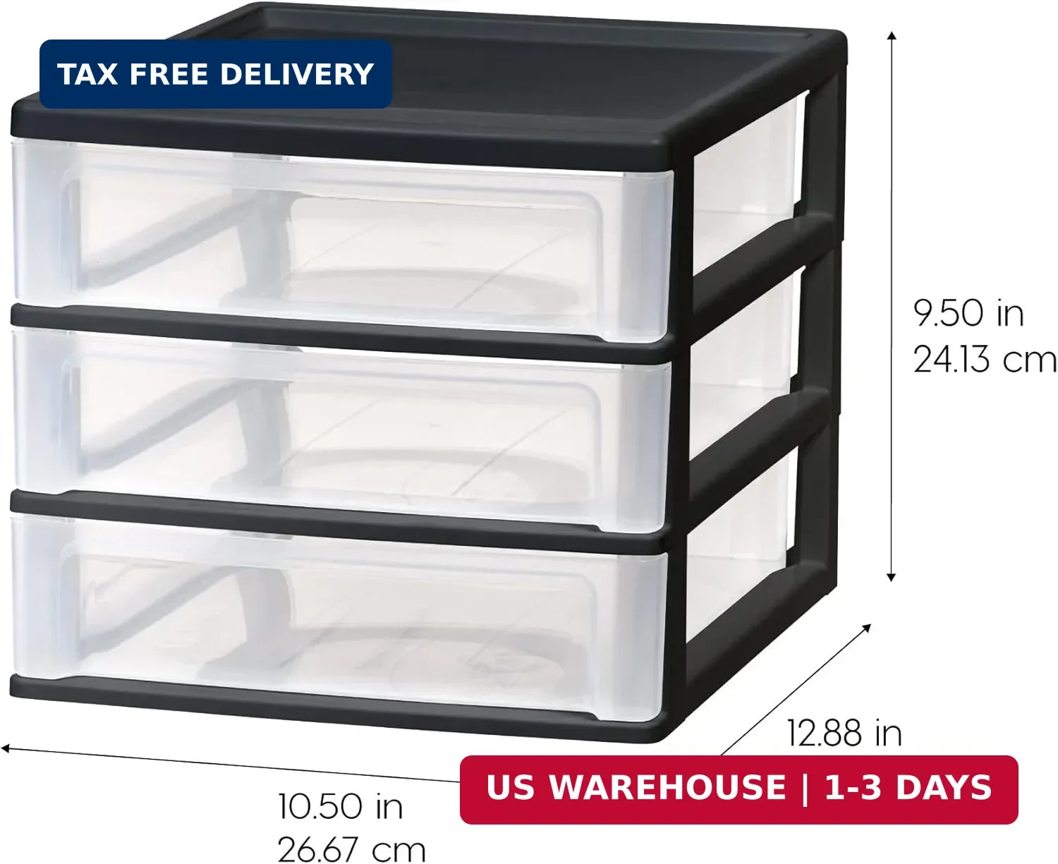 IRIS USA Plastic Stacking Desk Top 3-Drawer Storage Organizer, 2-Pack, for Makeu