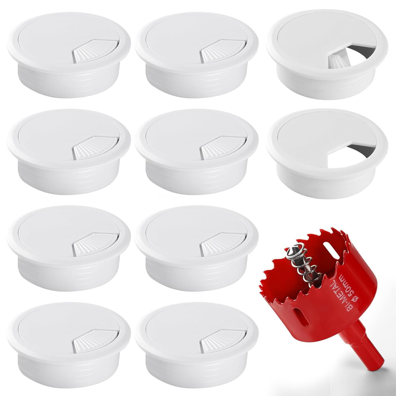 Desk Grommet 2 Inch (50 Mm) 10 Pieces, Desk Hole Cover for Cables White, ABS Pla