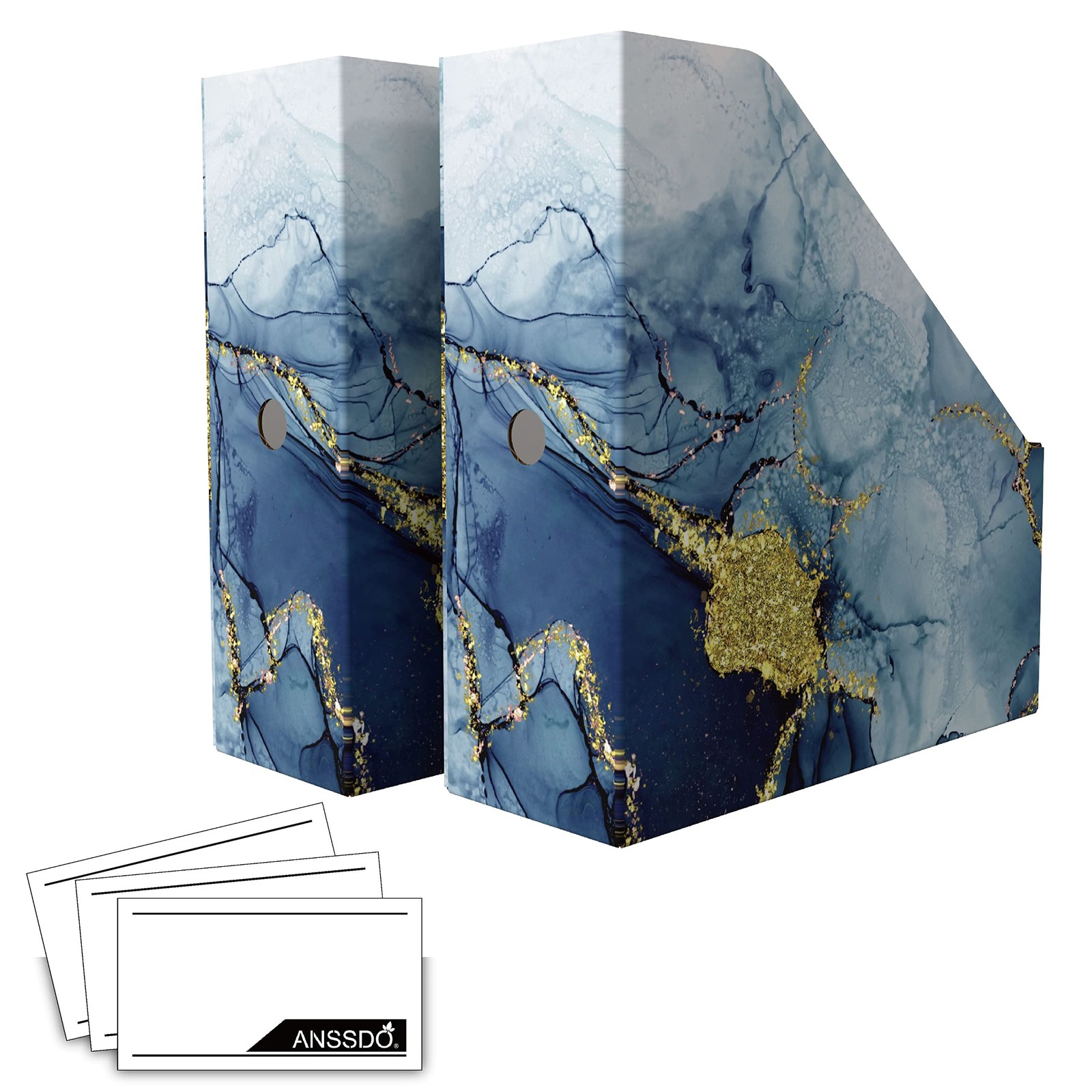 ANSSDO 6 Pack Cardboard Magazine Holder Premium Set of 6, Blue Gold
