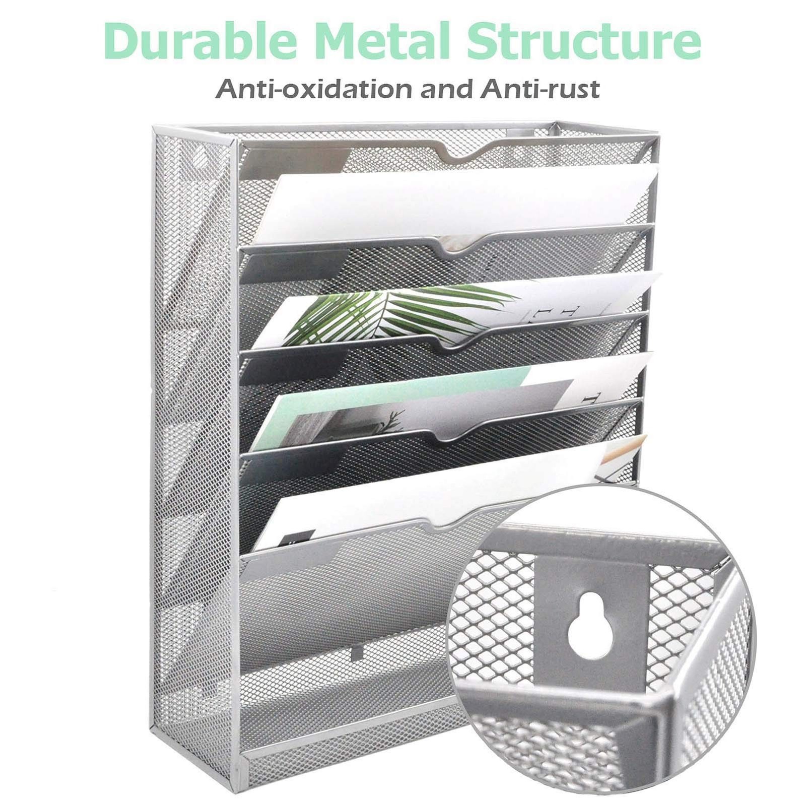 EASEPRES Mesh Wall File Organizer 5 Tier Vertical Mount Hanging Holder Magazi…