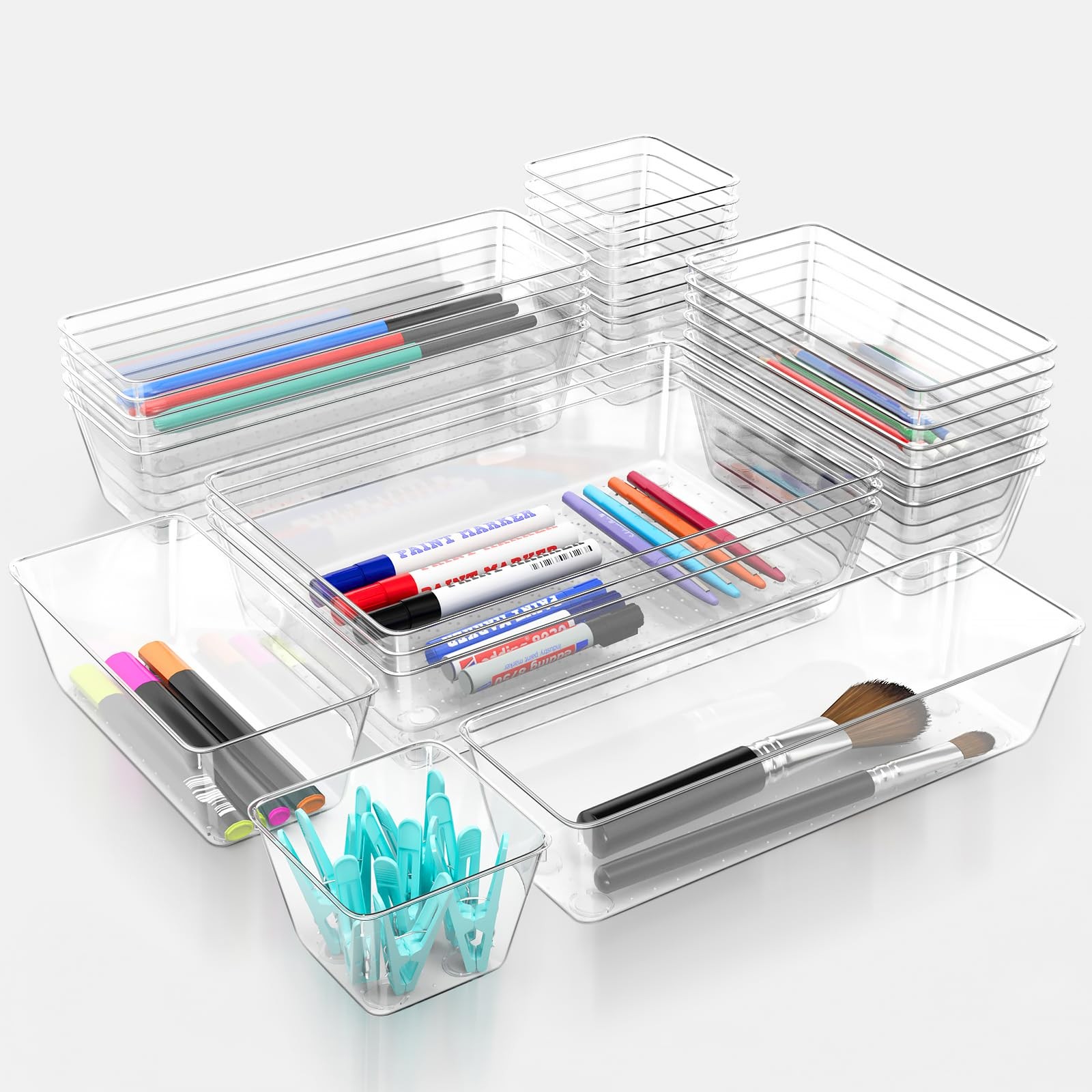 12 Piece Clear Drawer Organizer Set, 3 Sizes Bathroom 12pcs-3size, clear