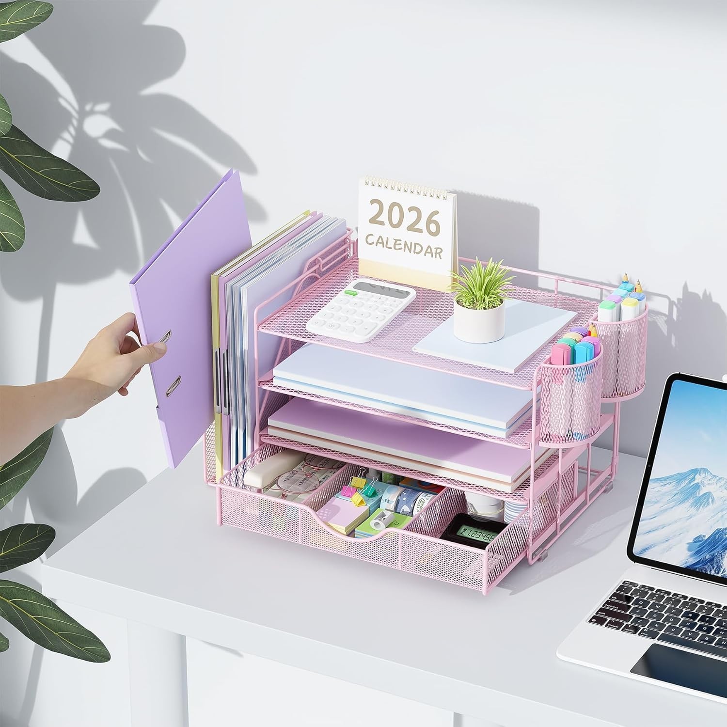 Desk Organizers and Accessories with File Holder, 4-Tier Desk Accessories & W…
