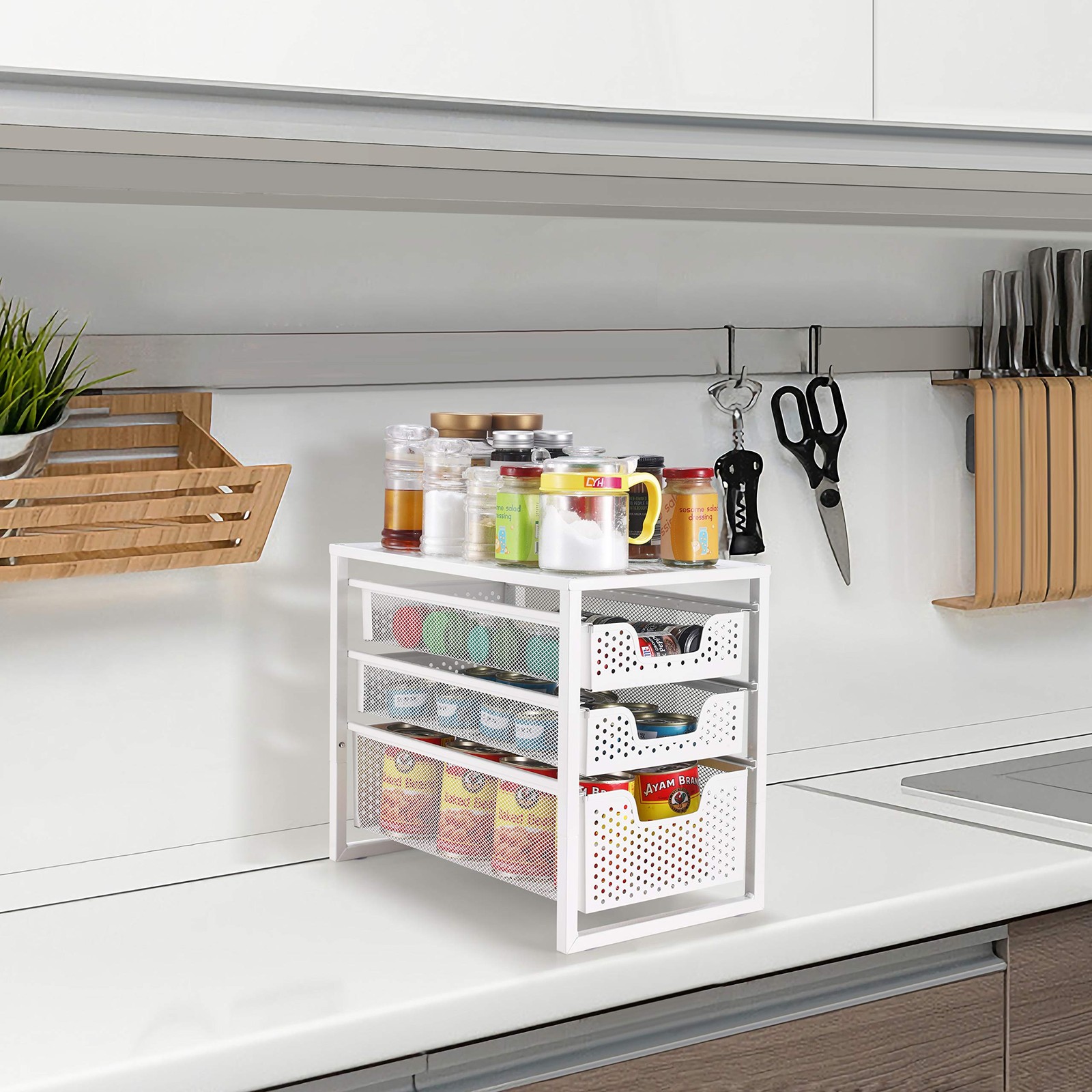 Simple Trending 3-Tier Under Sink Cabinet Organizer with Sliding White