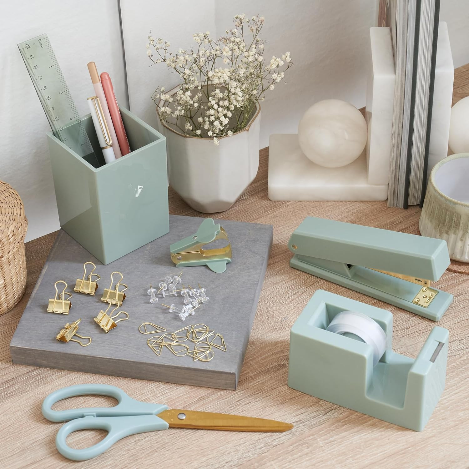 Desk Accessories Set for Women Gold Office Supplies with Pen Holder & More