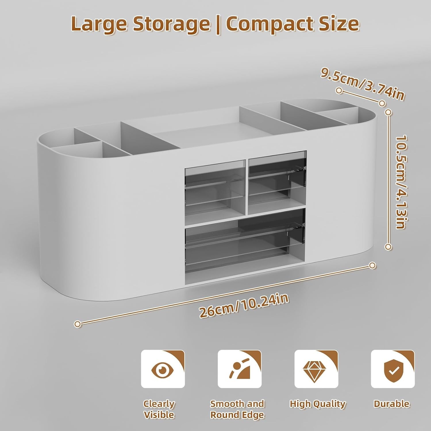 Grey Desk Organizer with 3 Drawers, Multi Function Pen Holder for Office Desk