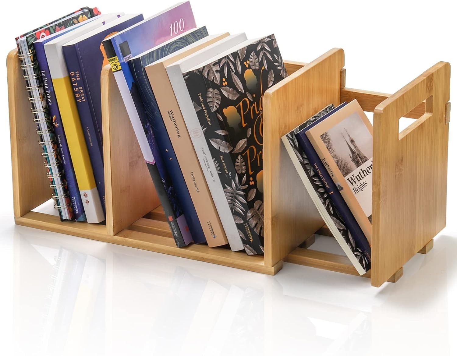 Bamboo Desktop Bookshelf Expandable Desktop Organizer Rack for Office Supplies