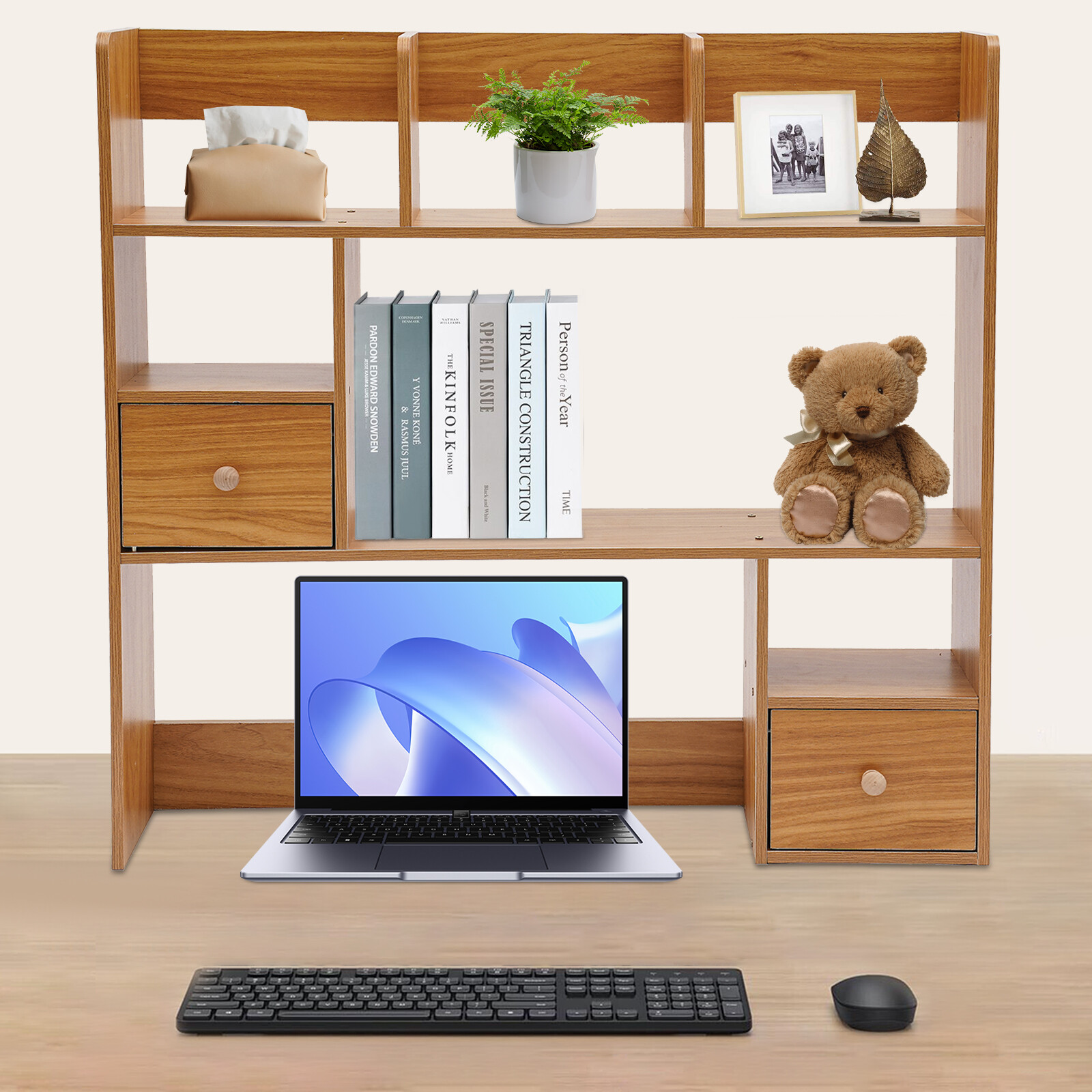 Pine Color Desktop Bookshelf Modern Storage Organizer Home Office Desk Organizer