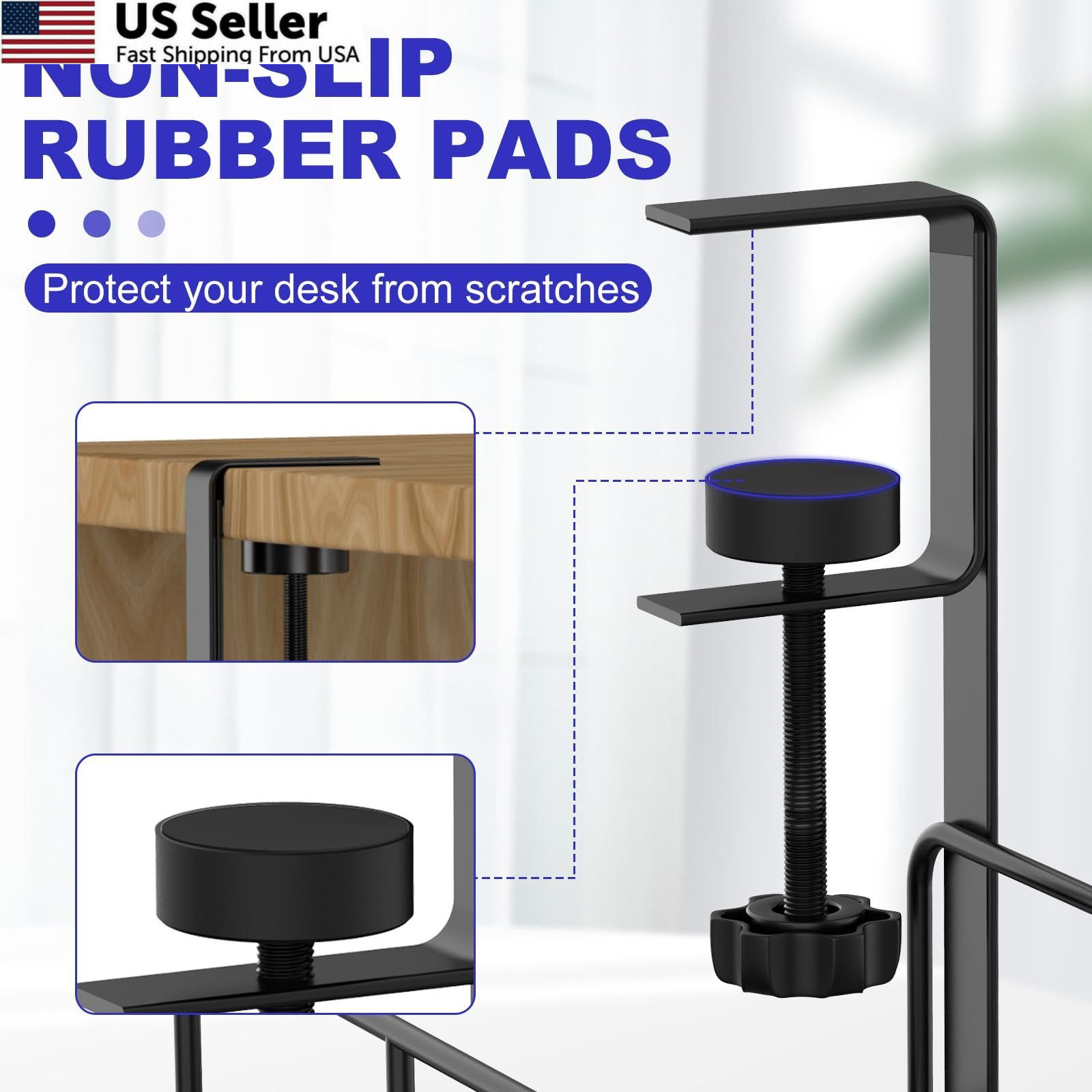 15.7” Under Desk Cable Management Tray, No Drill Steel 1 Pack, Black
