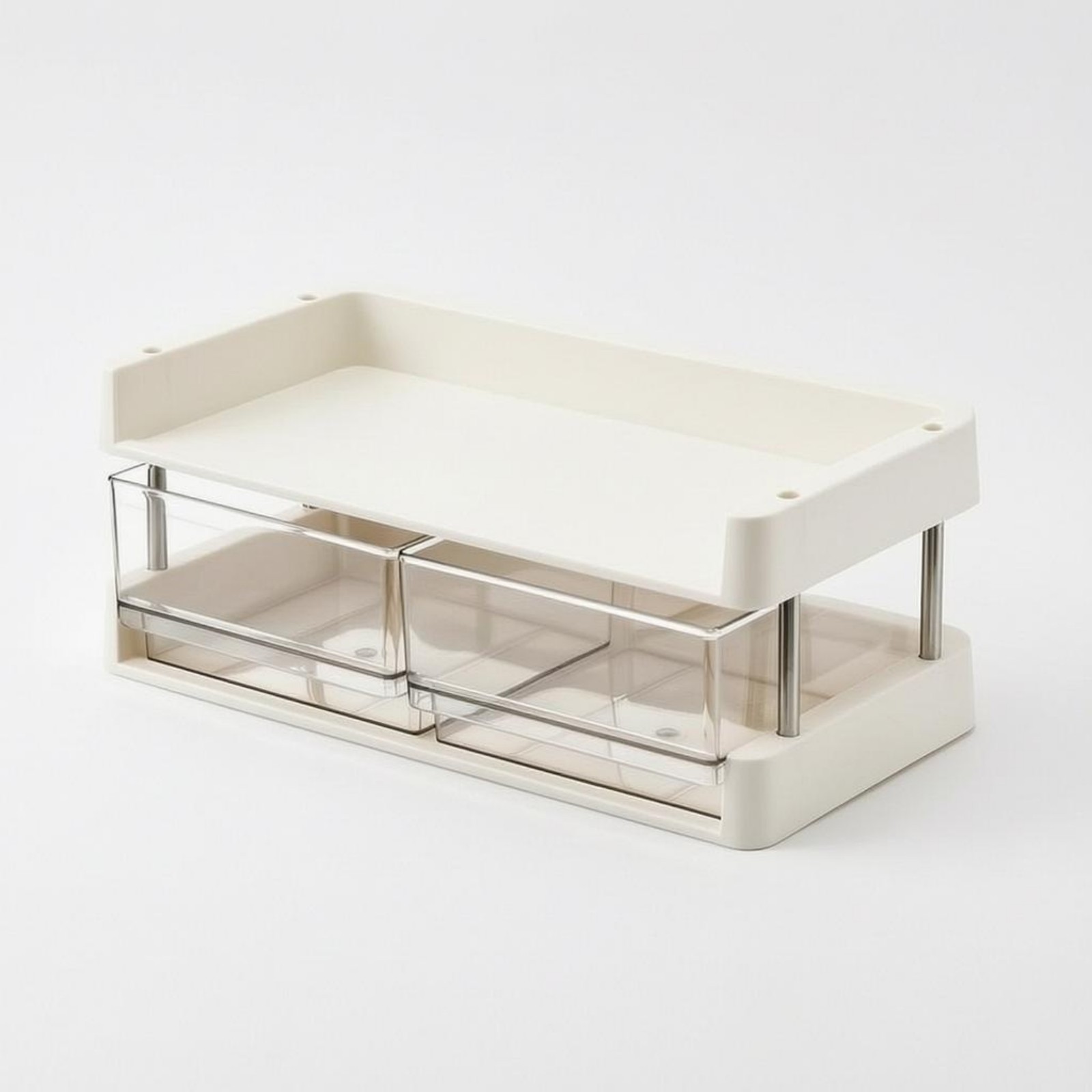 Desktop Storage Rack Transparent Compartments Layered Shelf Organizer Metal