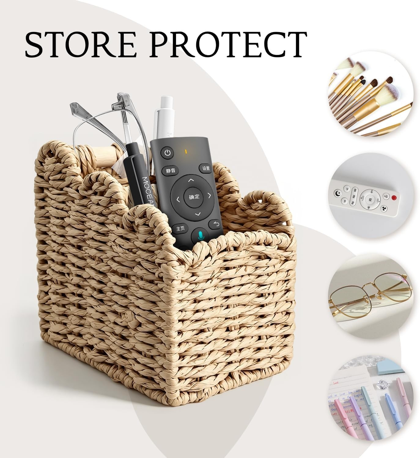 Remote Control Holder 2-Slot Paper Rope Woven Desk Organizer Caddy W/ Scalloped