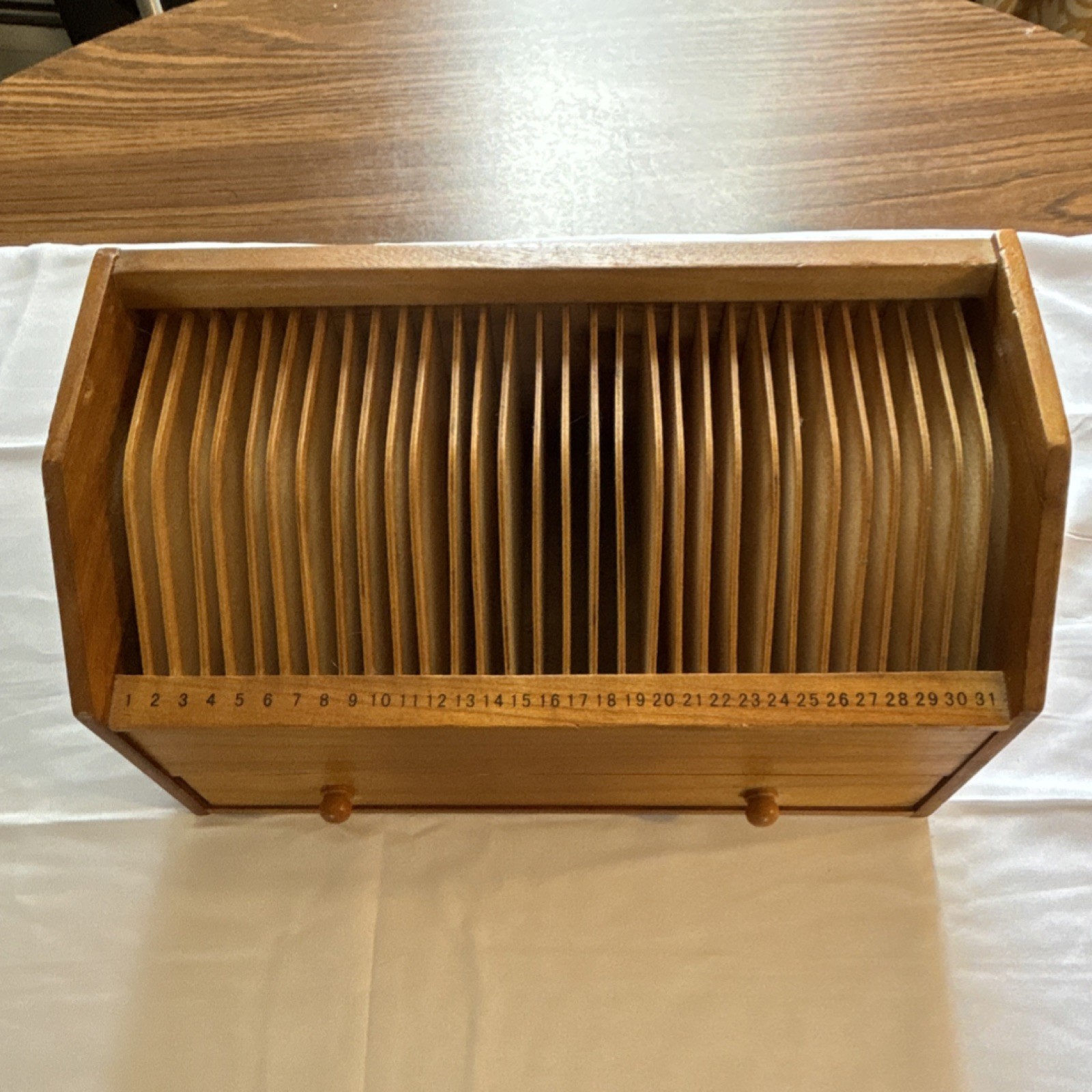 Vintage Wooden Desktop Organizer – 31 Slot Mail Sorter w/ Drawer