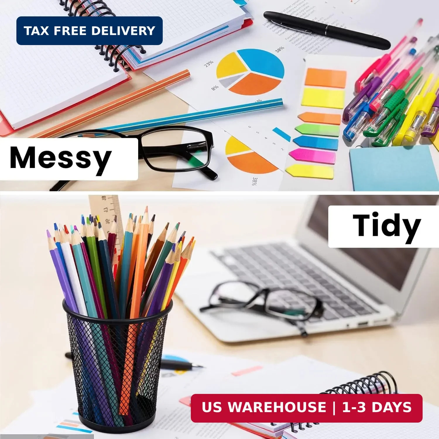 QYH Mesh Pencil Holder for Desk 6 Pack, Metal Pen Cup Black | Pen Holder for Des