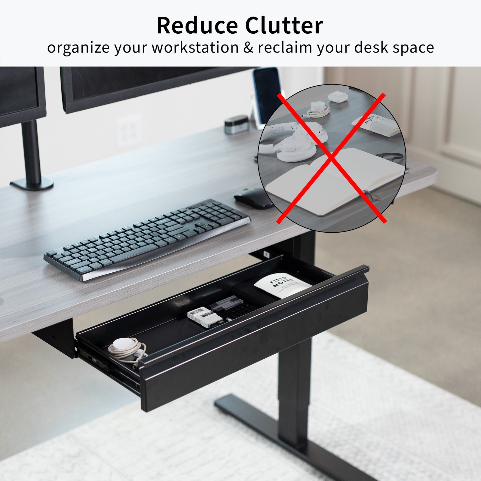 VIVO Black Space Saving 22″ Pull Out Under Desk Storage Drawer without Shell