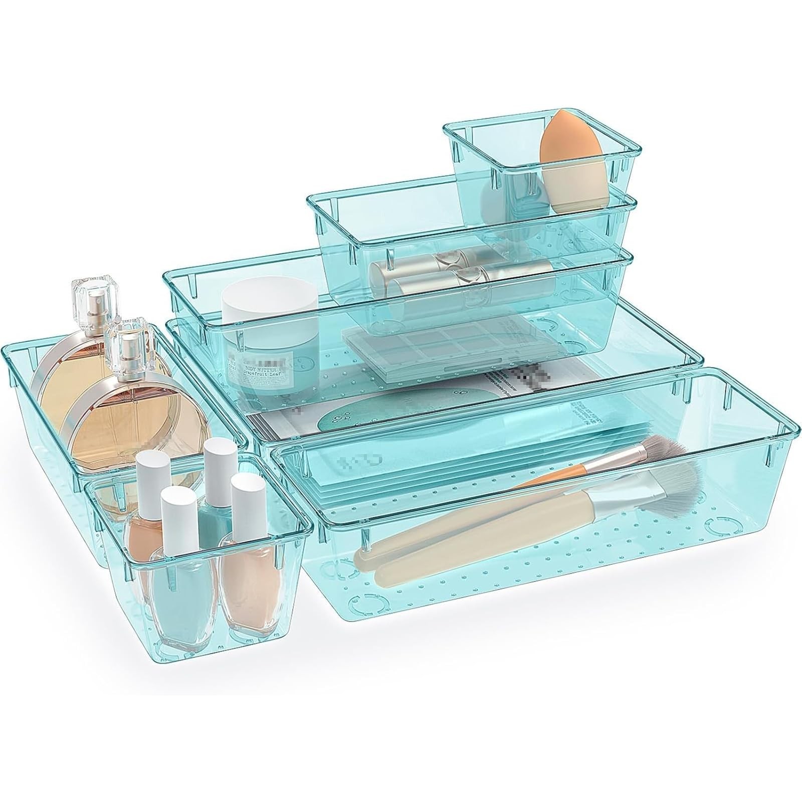 7 PCS Clear Plastic Drawer Organizers Set, 4 Size Desk Drawer Organizer Trays…