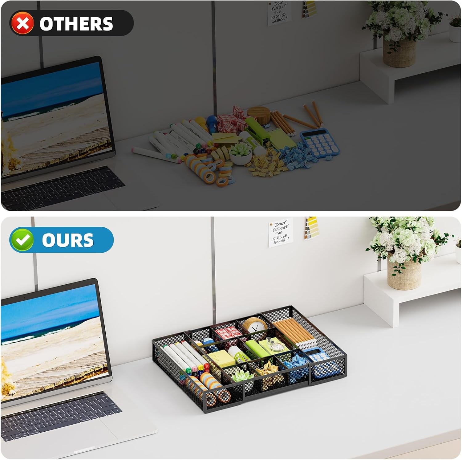 Expandable Desk Drawer Organizer, Mesh Drawer Organizer Tray with 10 Adjustable