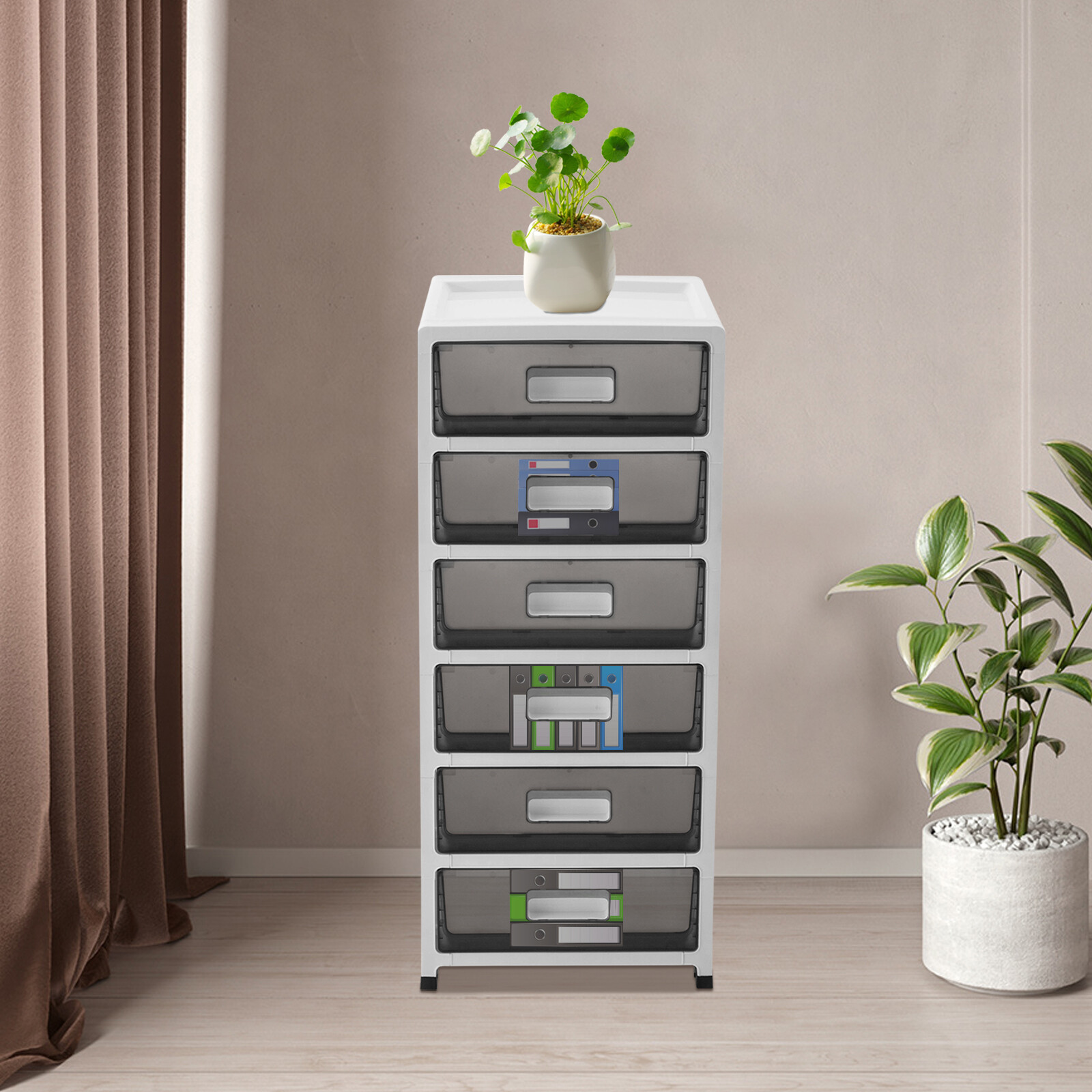 6 Drawer Storage Cabinet PP Drawer Organizer Black and White 32.8inch Height