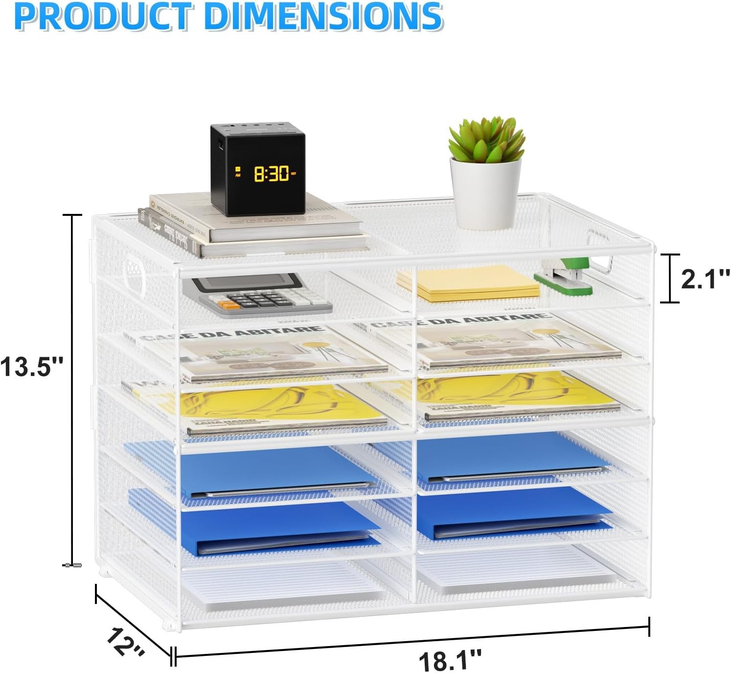 12 Compartments Paper Organizer for Desk, Mesh Literature Organizer, Mail File