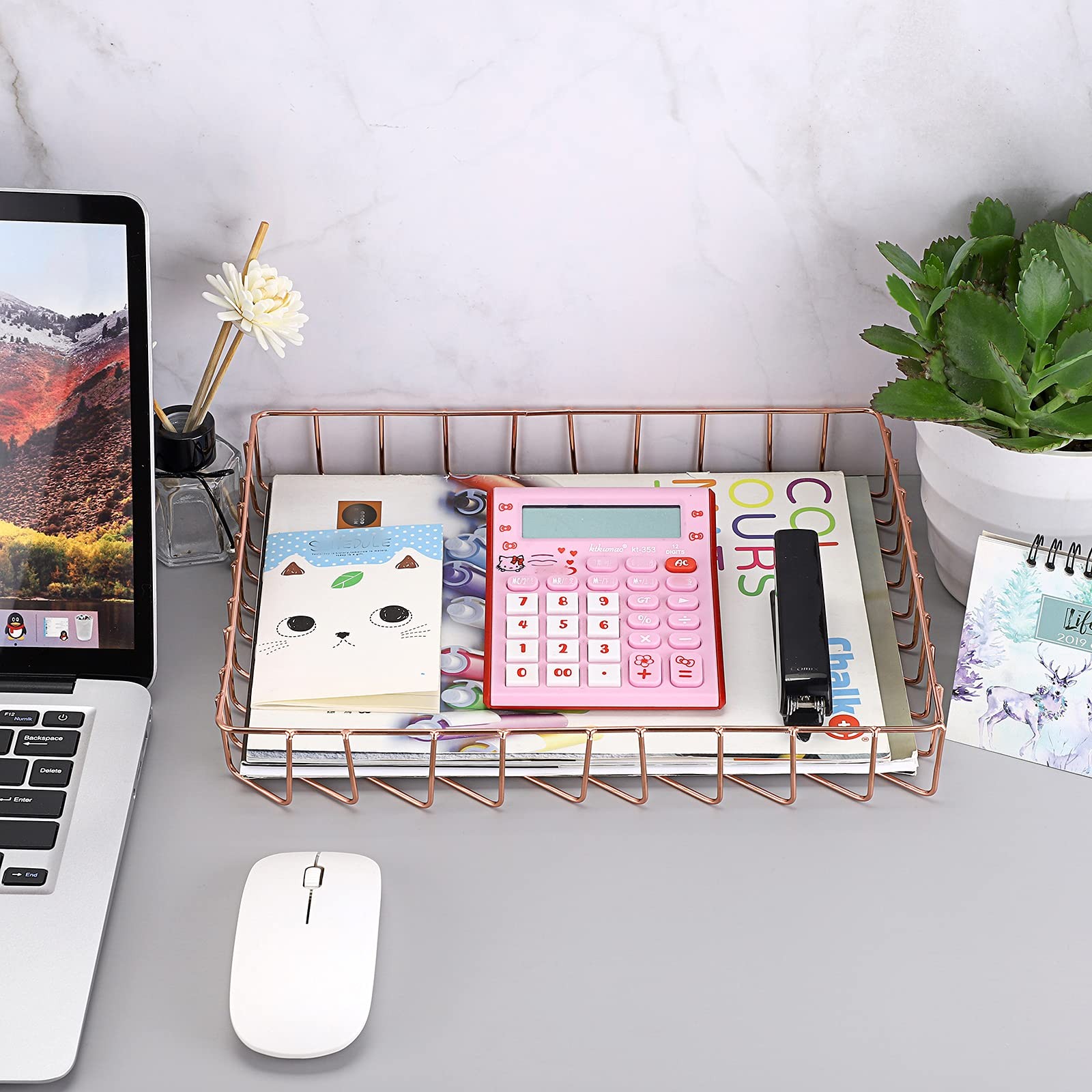 Multipurpose Rose Gold A4 File Wire Desk Tray Organizer Document Storage Bin