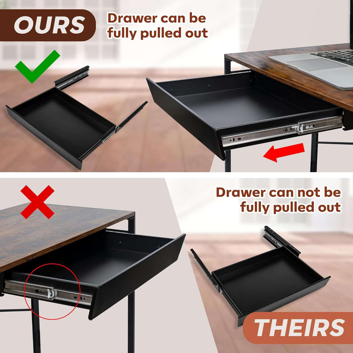 Large 23.6 Inch Under Desk Drawer Slide Out, Pencil Drawer, Undermount Desk Draw