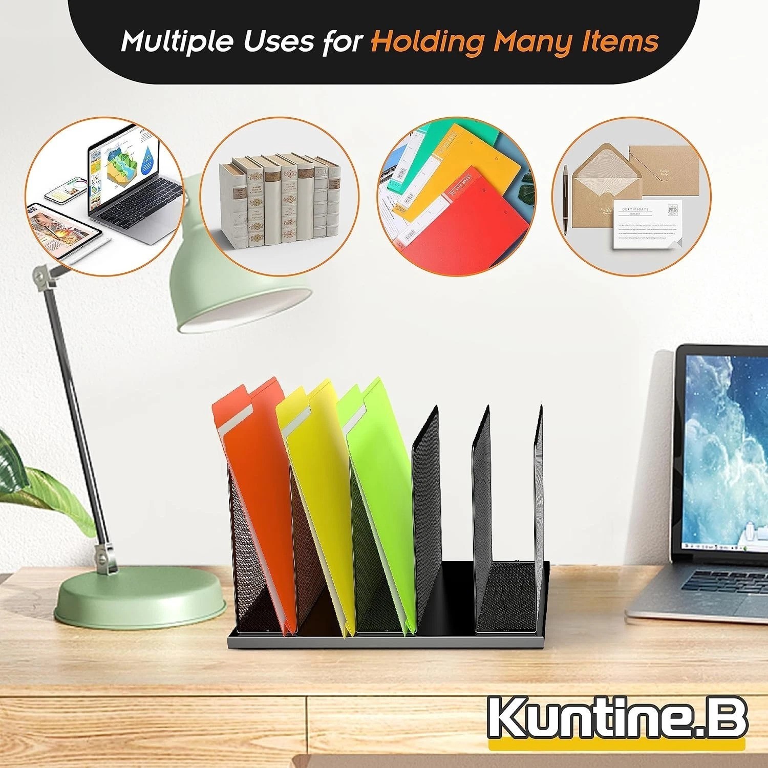 Heavy-Duty 5-Section Desk File Organizer – Stylish Black Mesh for Office & Home