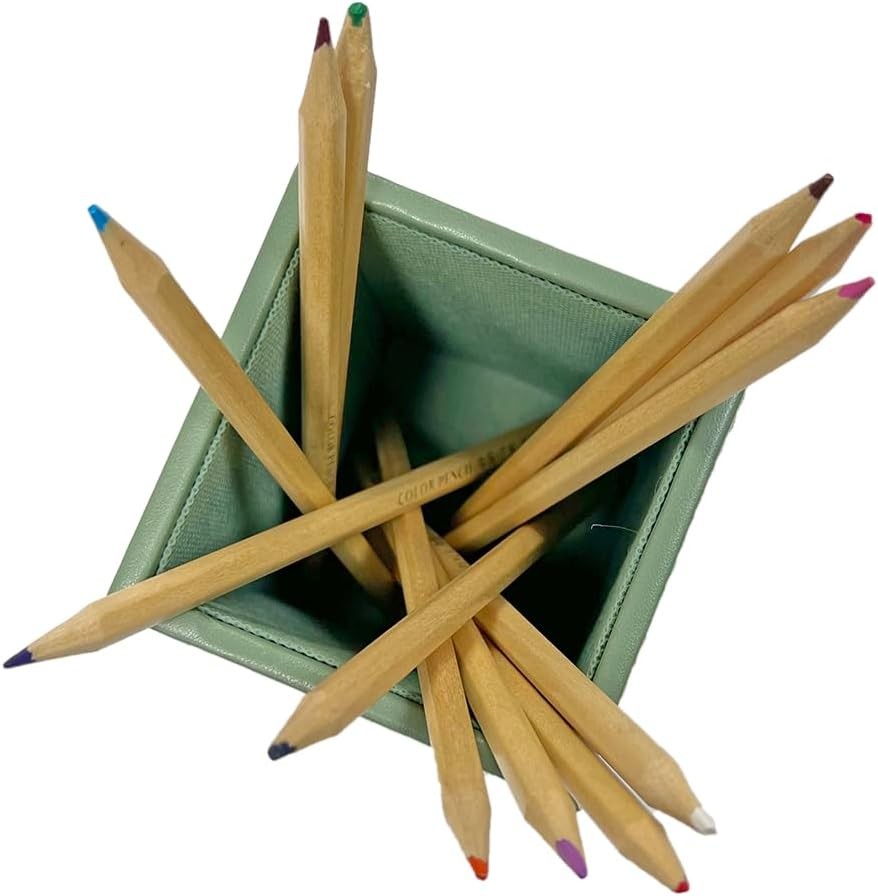 Square Pens Pencils Cup Holder Desk Stationery Organizer Selected Faux Leather