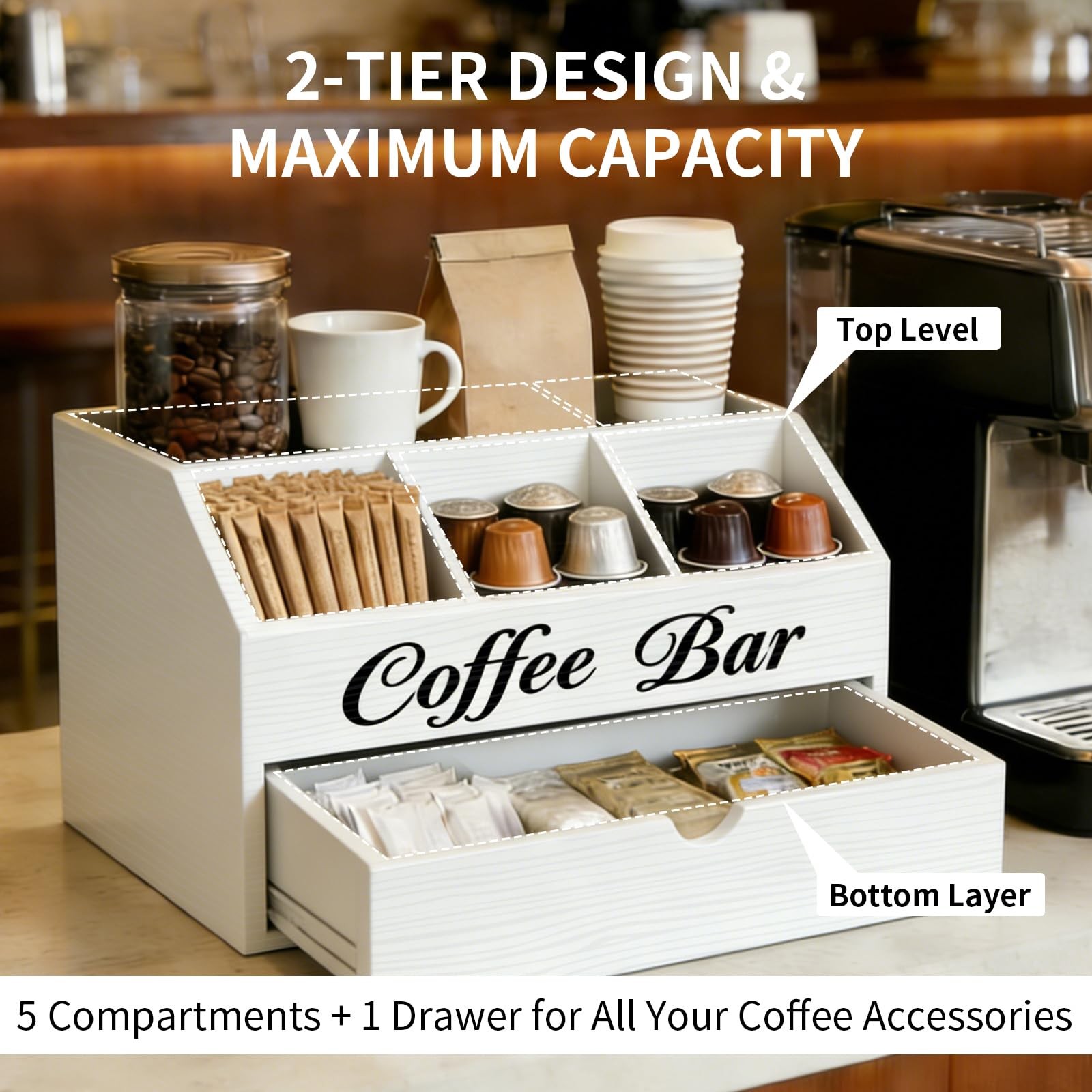 Eastsign Coffee Bar Organizer for 11.81 x 12.99 x 5.91 inches, White