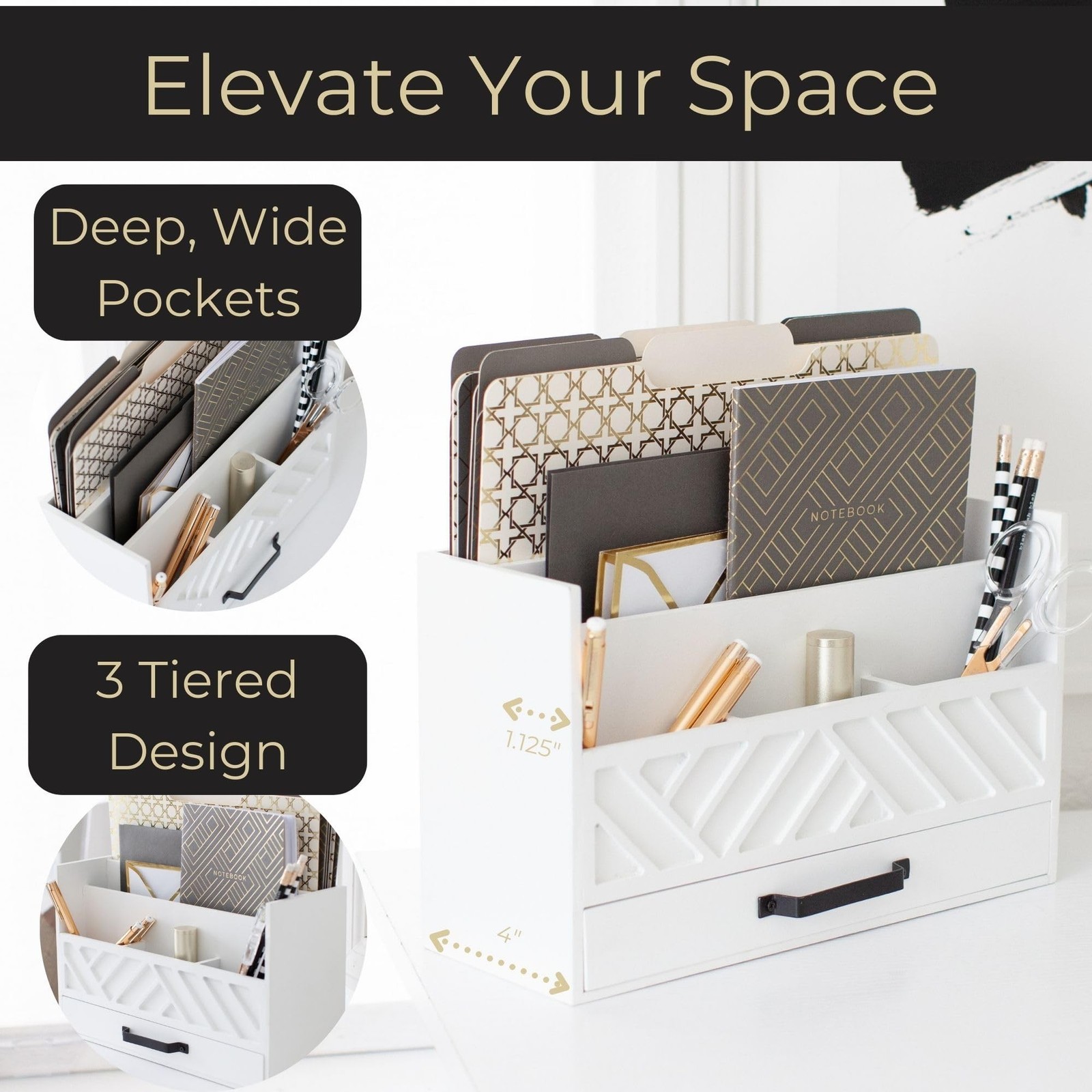 BLU MONACO | Wooden Mail Organizer with Drawer | Mail Organizer Wood Desktop …