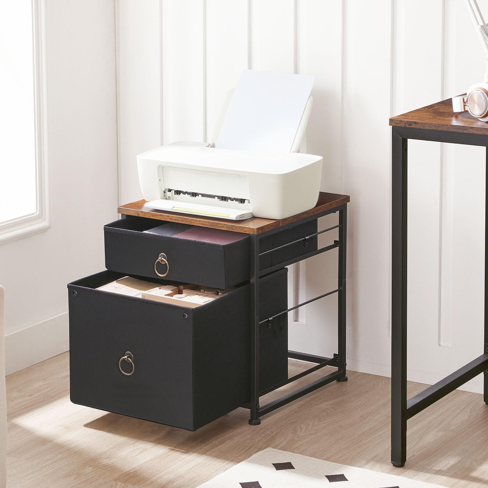 HOOBRO File Cabinet, 2-Drawer 15.7″D x 15.7″W x 19.6″H, Black + Rustic Brown